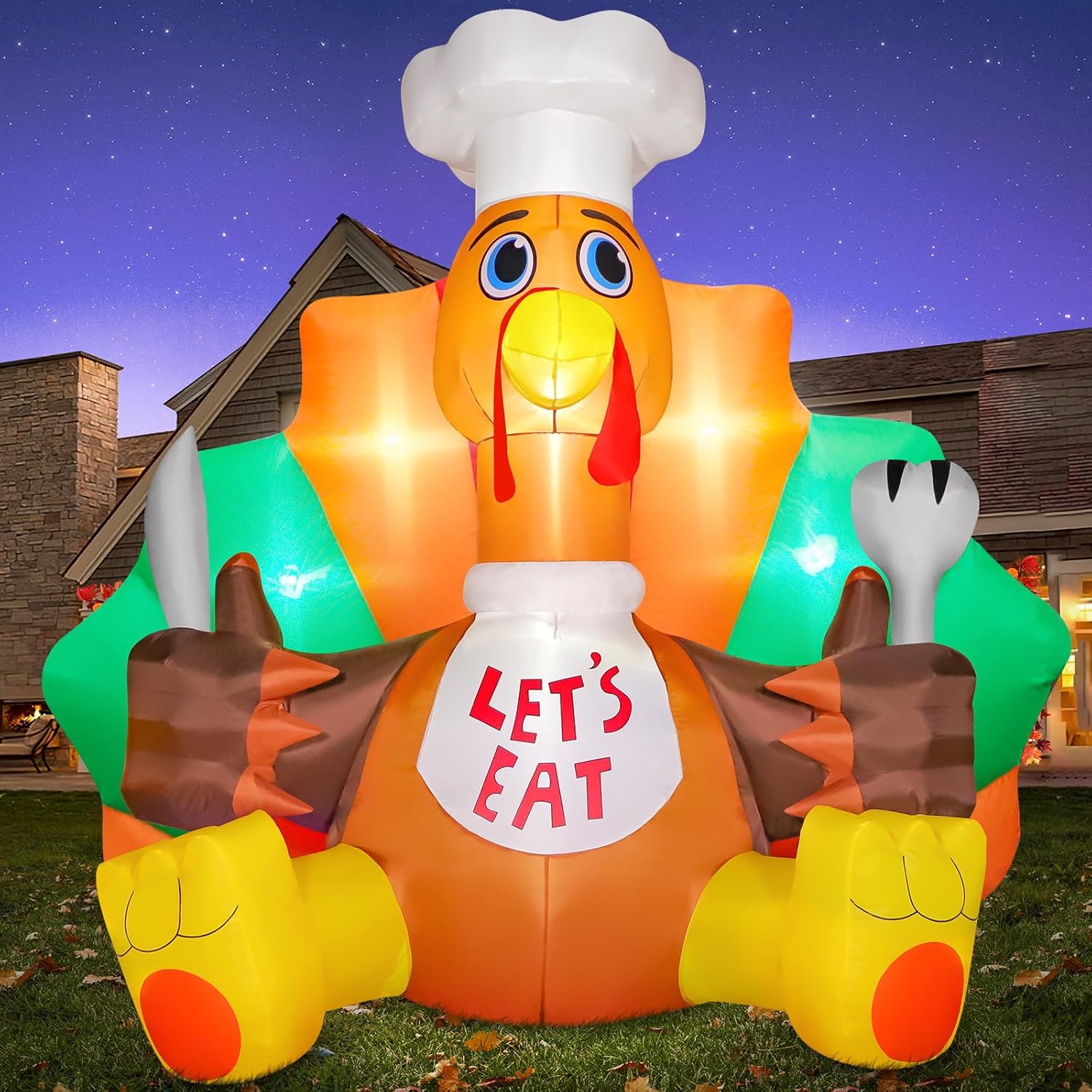 FunFanso 6 FT Thanksgiving Inflatable Turkey Outdoor Yard Decoration with Bright...