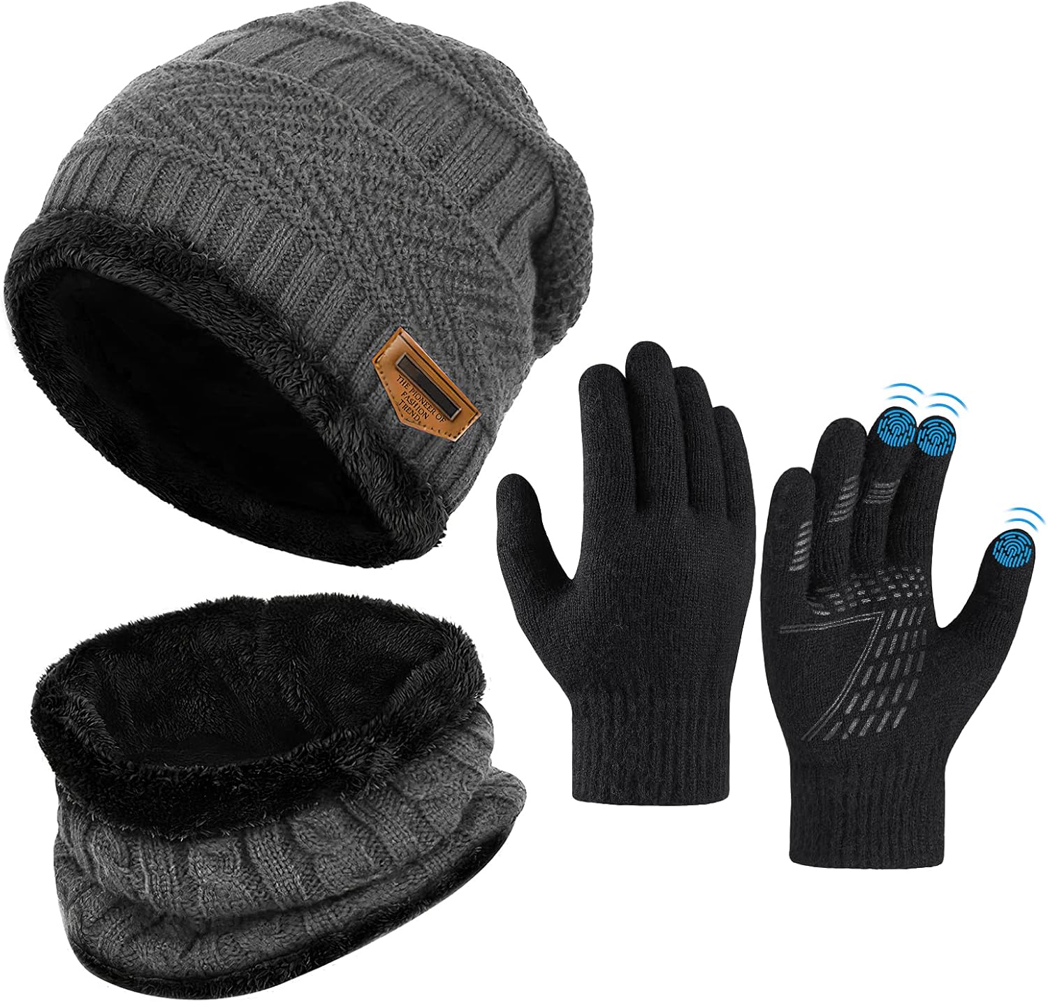 OOPOR Kids Winter Hat Scarf Gloves Set - Warm Thermal Knitted Beanie Cap Snood N...