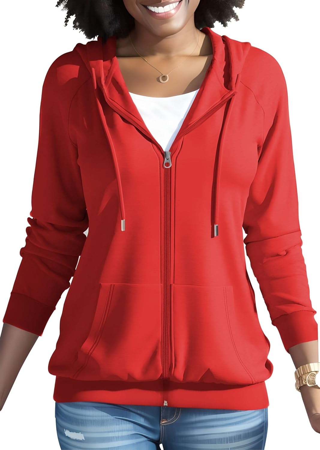 Nimsruc Zip Up Hoodies For Women Long Sleeve Casual Large Ba Red