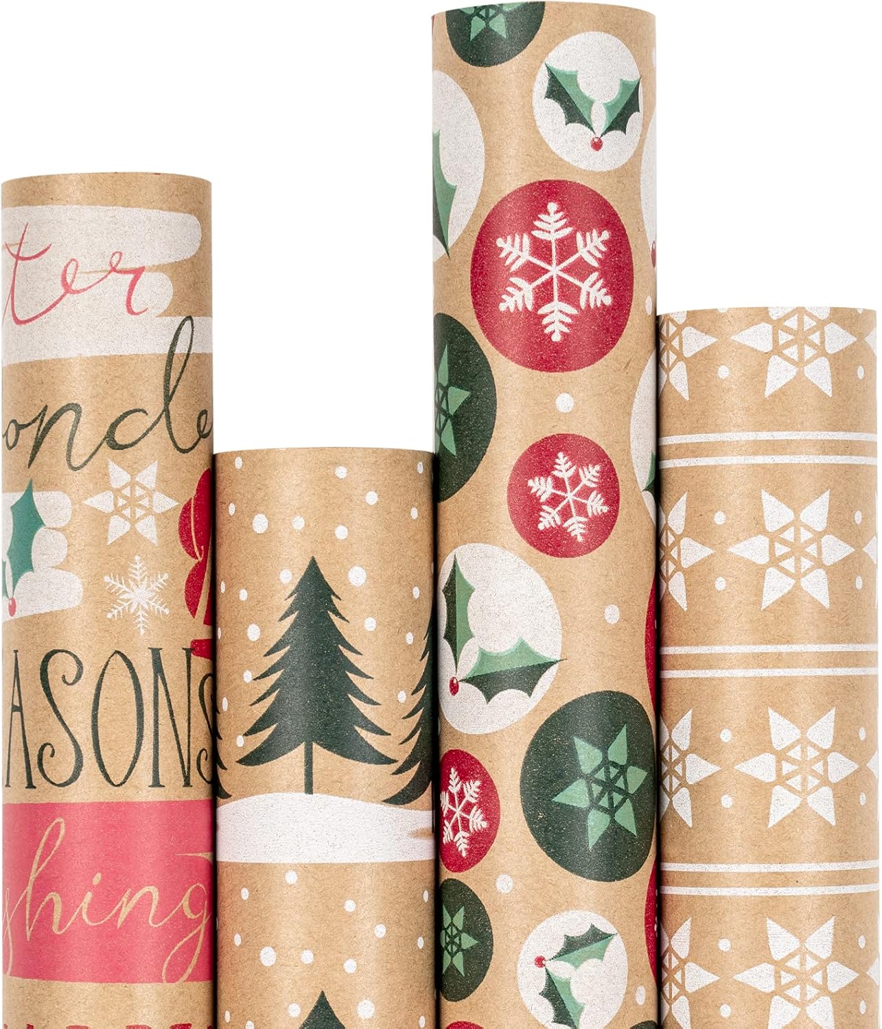 RUSPEPA Christmas Wrapping Paper, Kraft Paper - Christmas Tree, Snowflake and Se...