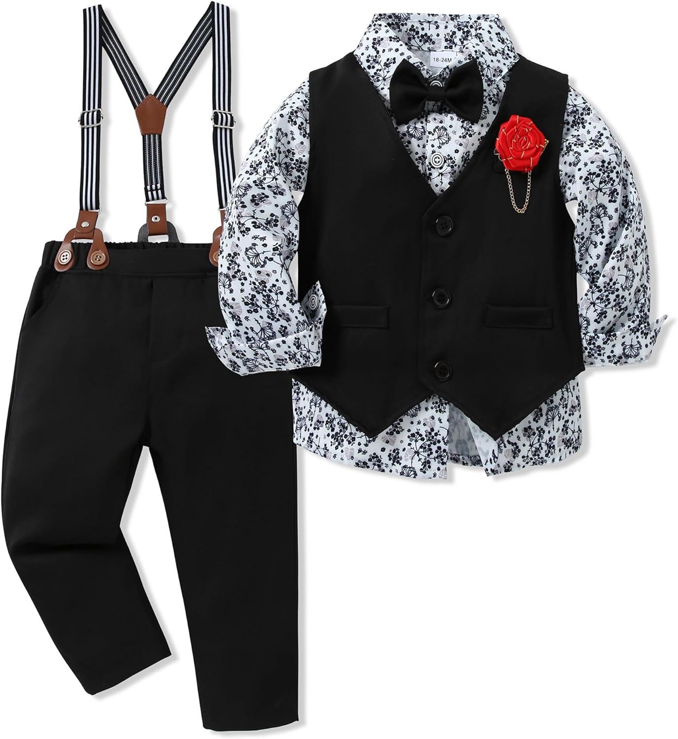 WESIDOM Toddler Boy Clothes Suit Formal Dress Shirt+Bowtie+Vest+Boutonniere+Susp...