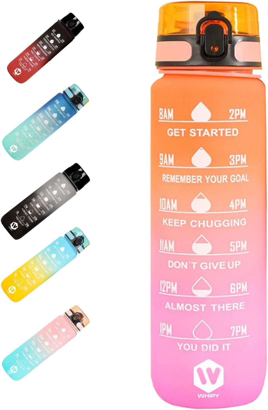1 Litre Motivational Fitness Sport Water Bottles with Straw & Time Maker, Leak-p...