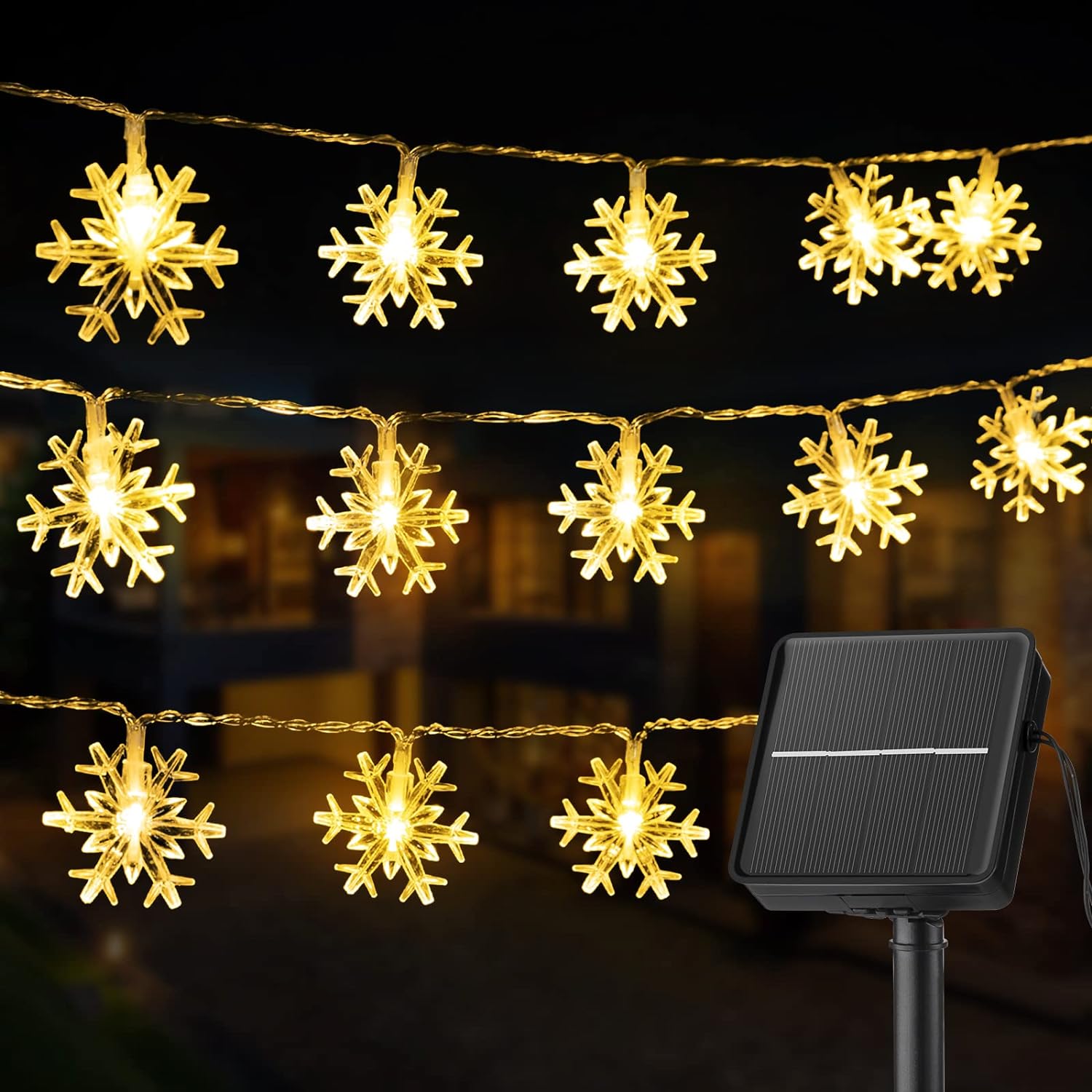 Brightown Solar Christmas Snowflake String Lights 100 LED 39 FT Outdoor Waterpro...