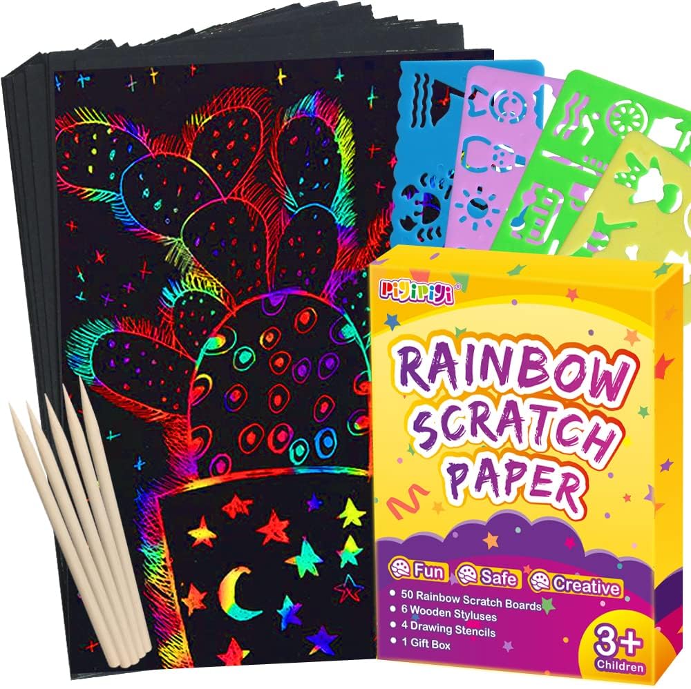pigipigi Scratch Paper Art for Kids - 60 Pcs Magic Rainbow Scratch Paper Off Set...