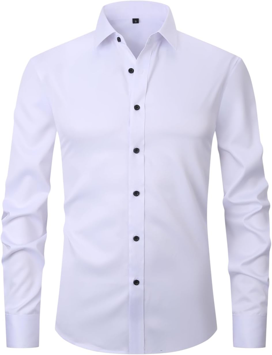 corfty Men Long Sleeve Dress Shirt - Regular Fit Stretch Free-Wrinkle Button Dow...