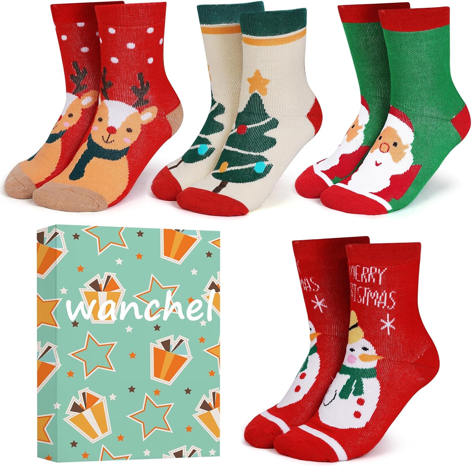 4-Pairs Merino Wool Christmas Kids Socks - Thickened Winter Warm Cotton Socks, C...