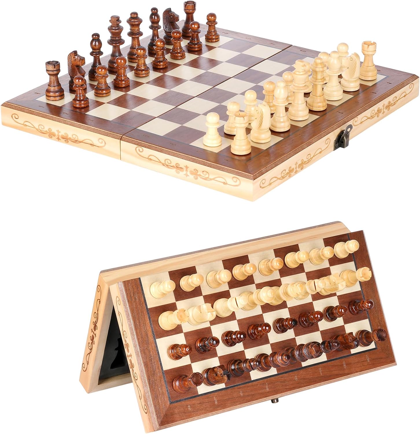 Syrace Magnetic Chess Set with Foldable Secure Storage & Magnetic Pieces, Handcr...