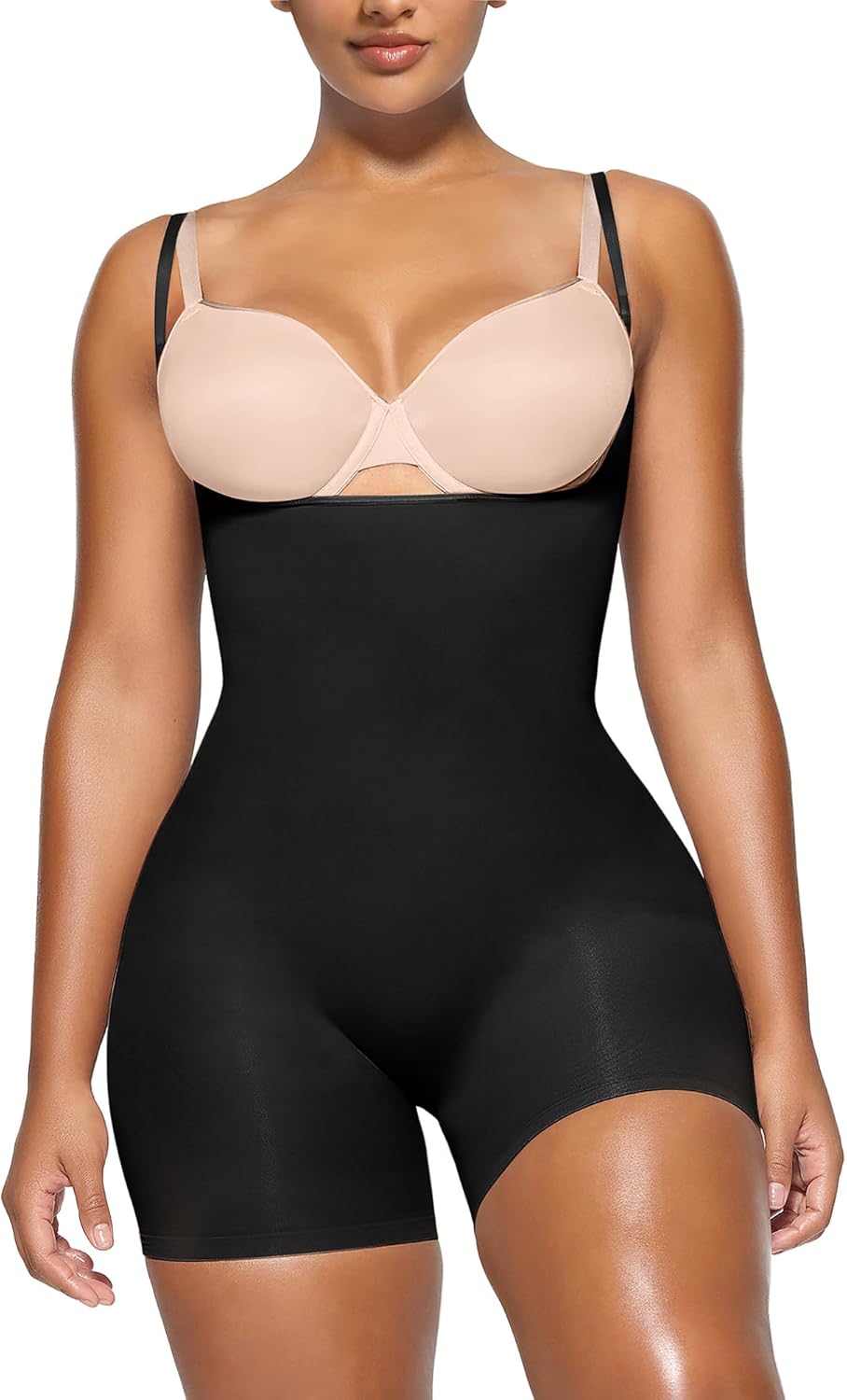 YIANNA Shapewear for Women Tummy Control Bodysuit Open Bust Mid Thigh Seamless S...