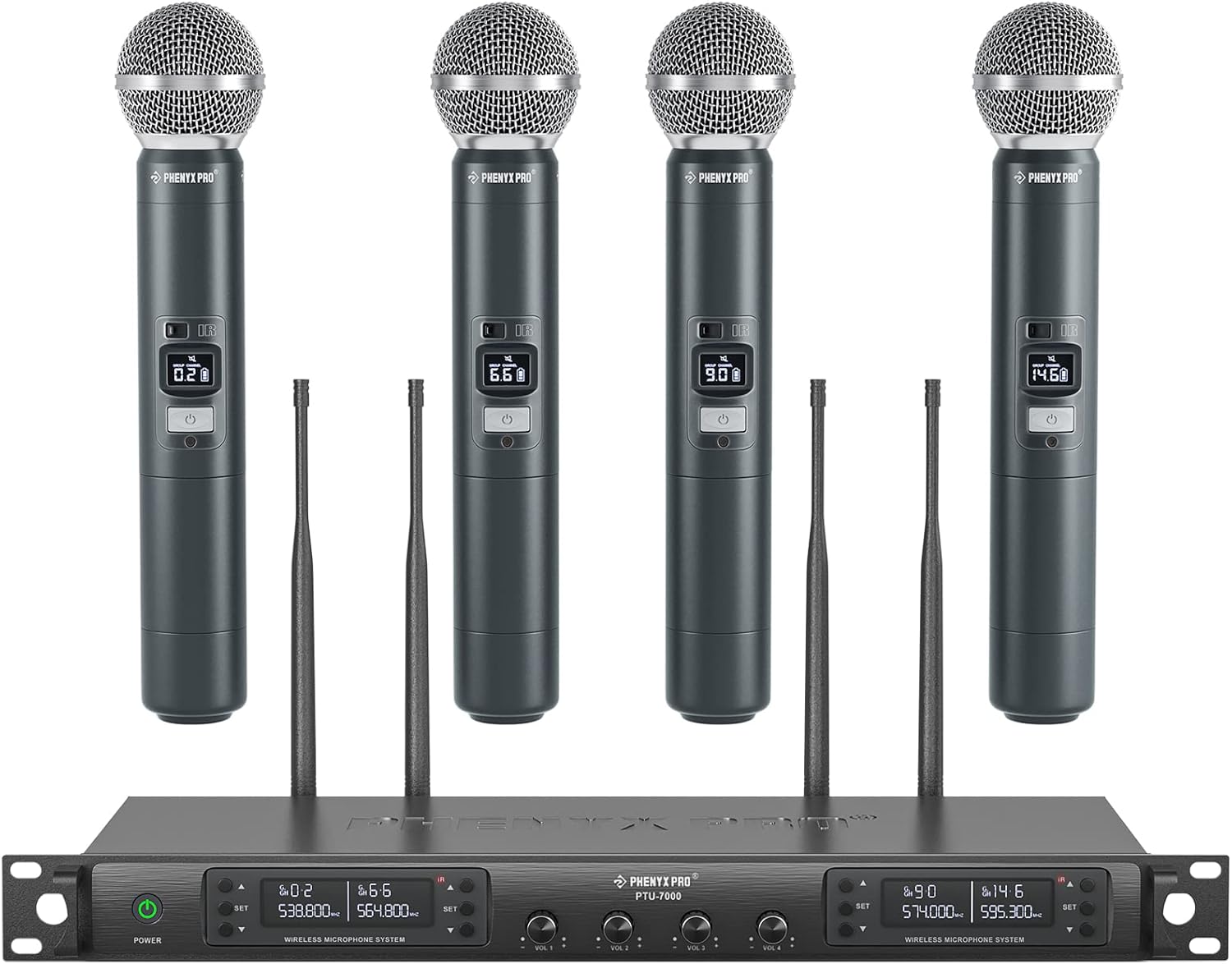 Phenyx Pro Wireless Microphone System, Quad Channel Wireless Mic, w/ 4x40 UHF Fr...