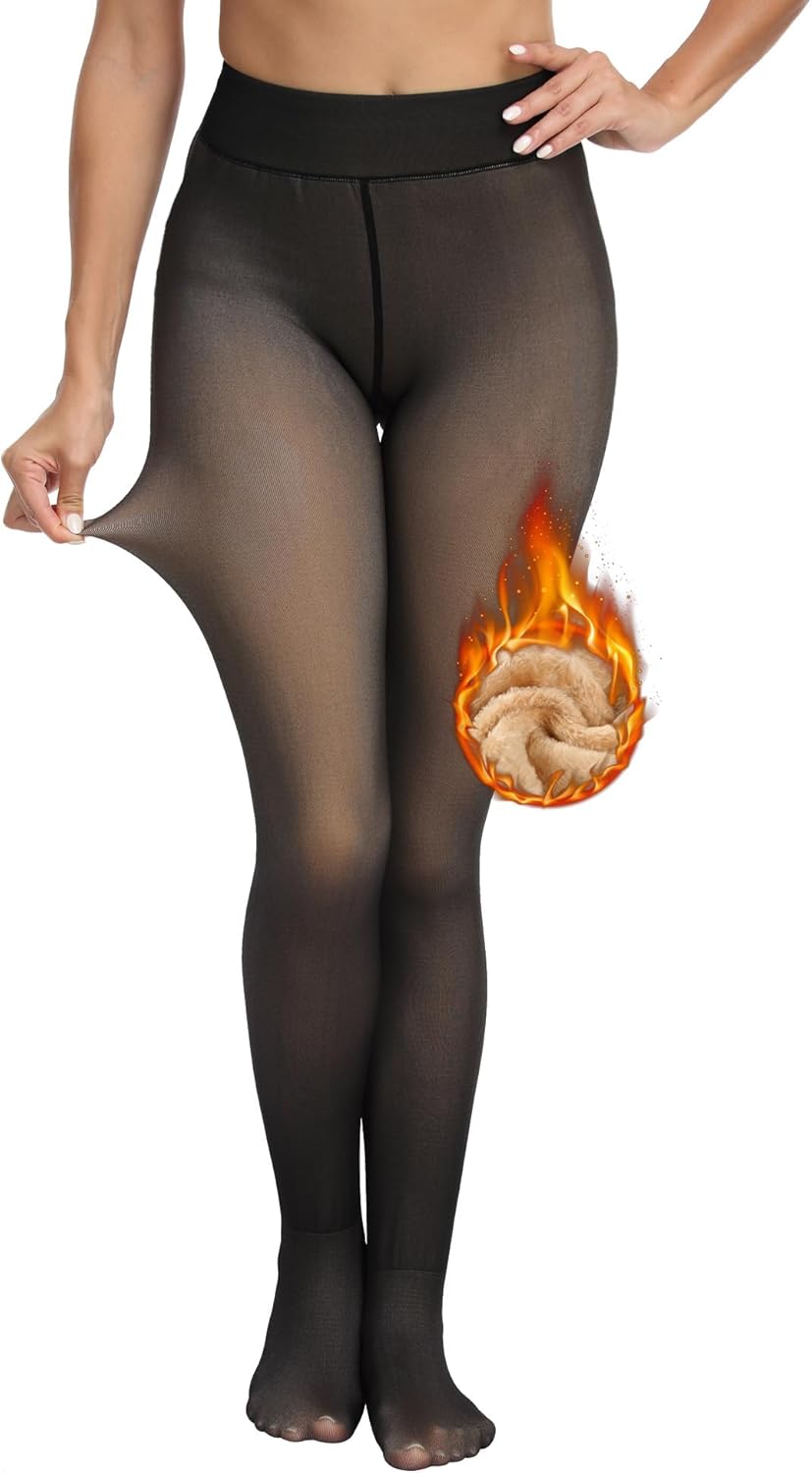 Runmeihe Fleece Lined Warm Tights for Women, 220g Fake Translucent Winter Tights...