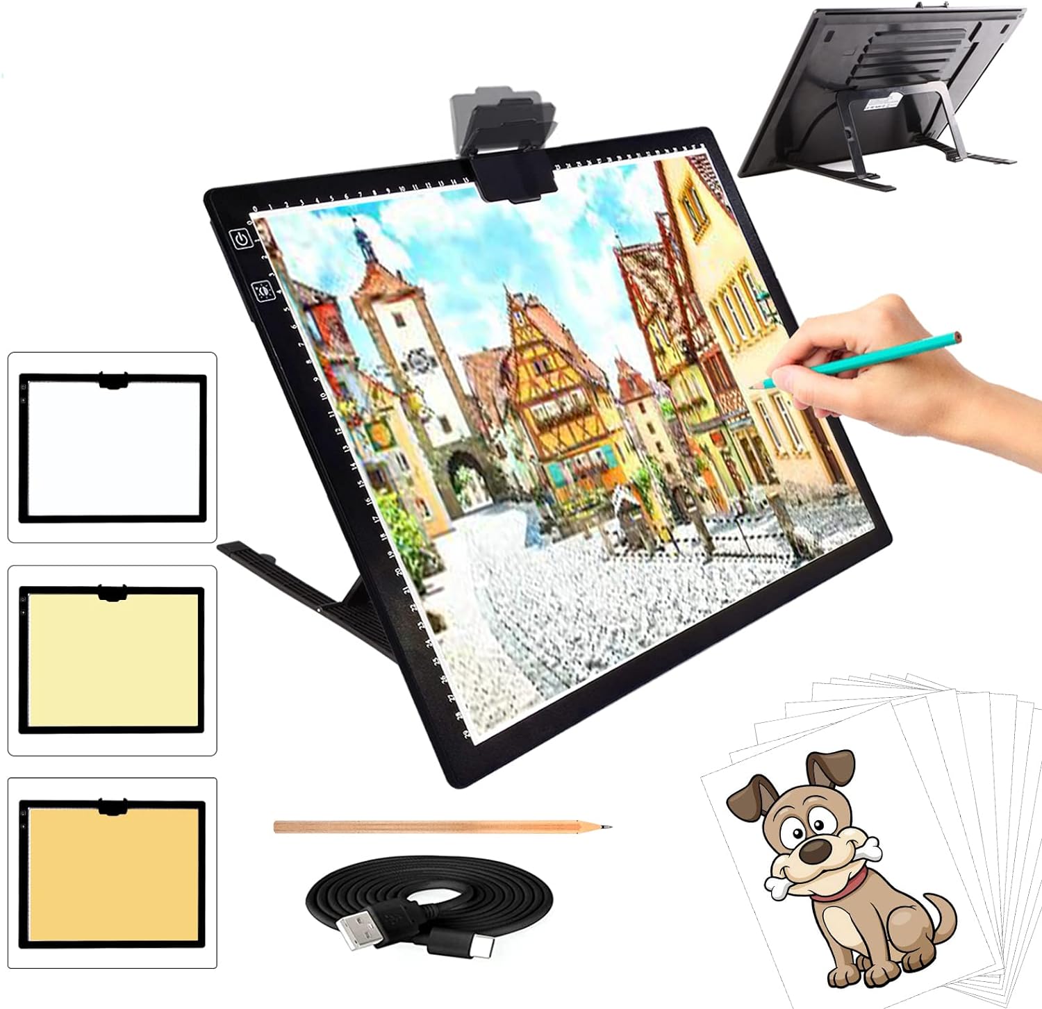 A3 Light Pad, TOHETO Wireless Battery Powered Light Box 3 Colors Stepless Dimmab...