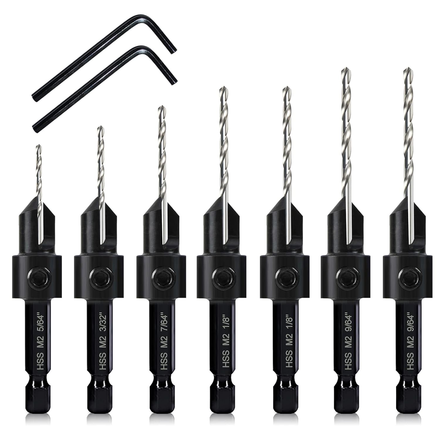 7Pcs M2 Countersink Drill Bit Set, 3in1 Wood Pilot Countersink Drill Bits Drilli...
