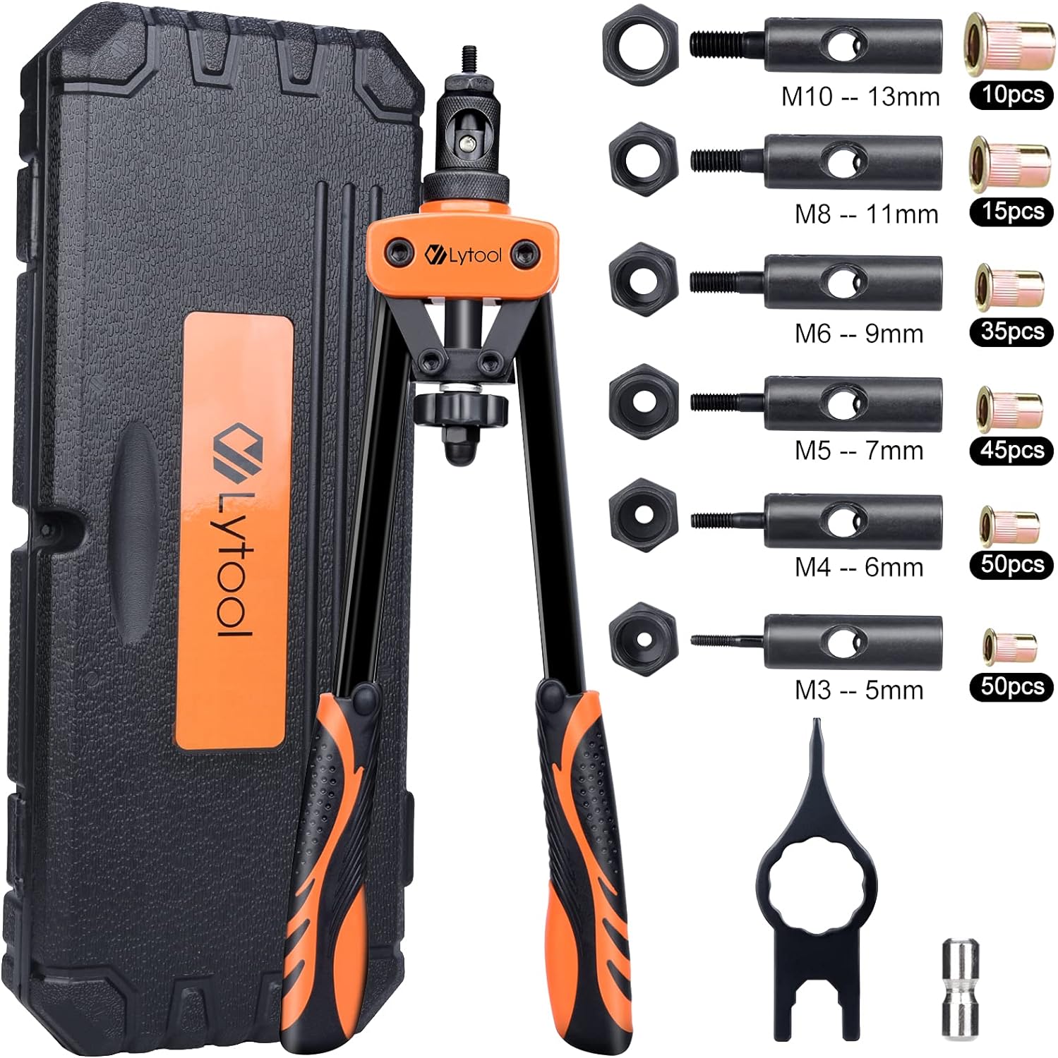 Lytool Rivnut Tool Kit, 14" Rivet Nut Tool with 205pcs Nuts Heavy Duty Rivet Gun...