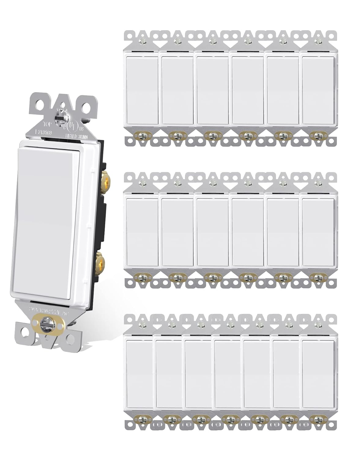 Single Pole Decorator Light Switch, 15Amp, 120/277V, Decorative Paddle Rocker Sw...