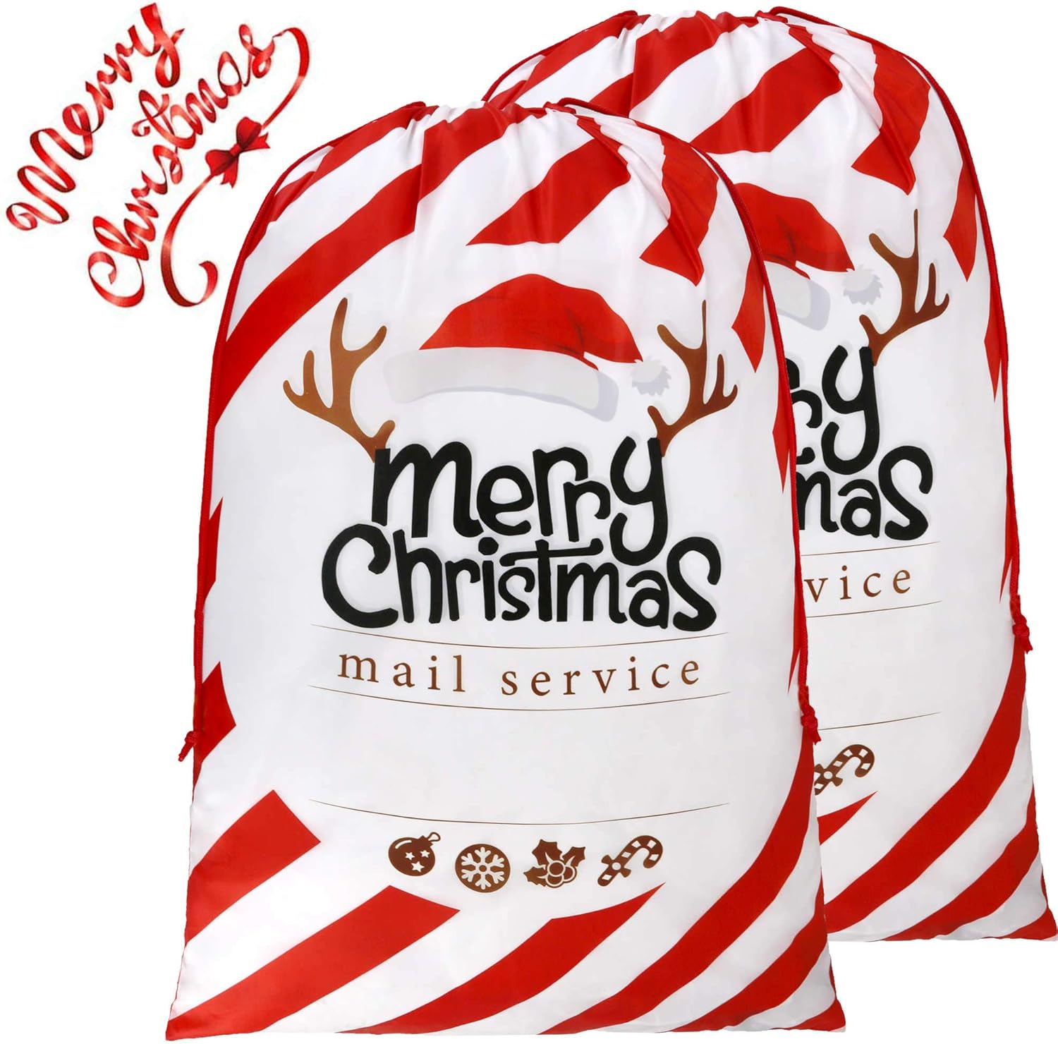 BeeGreen 2 Pieces Santa Sack Extra Large 27.6 x 42 Inch Santa Bags Reusable Chri...