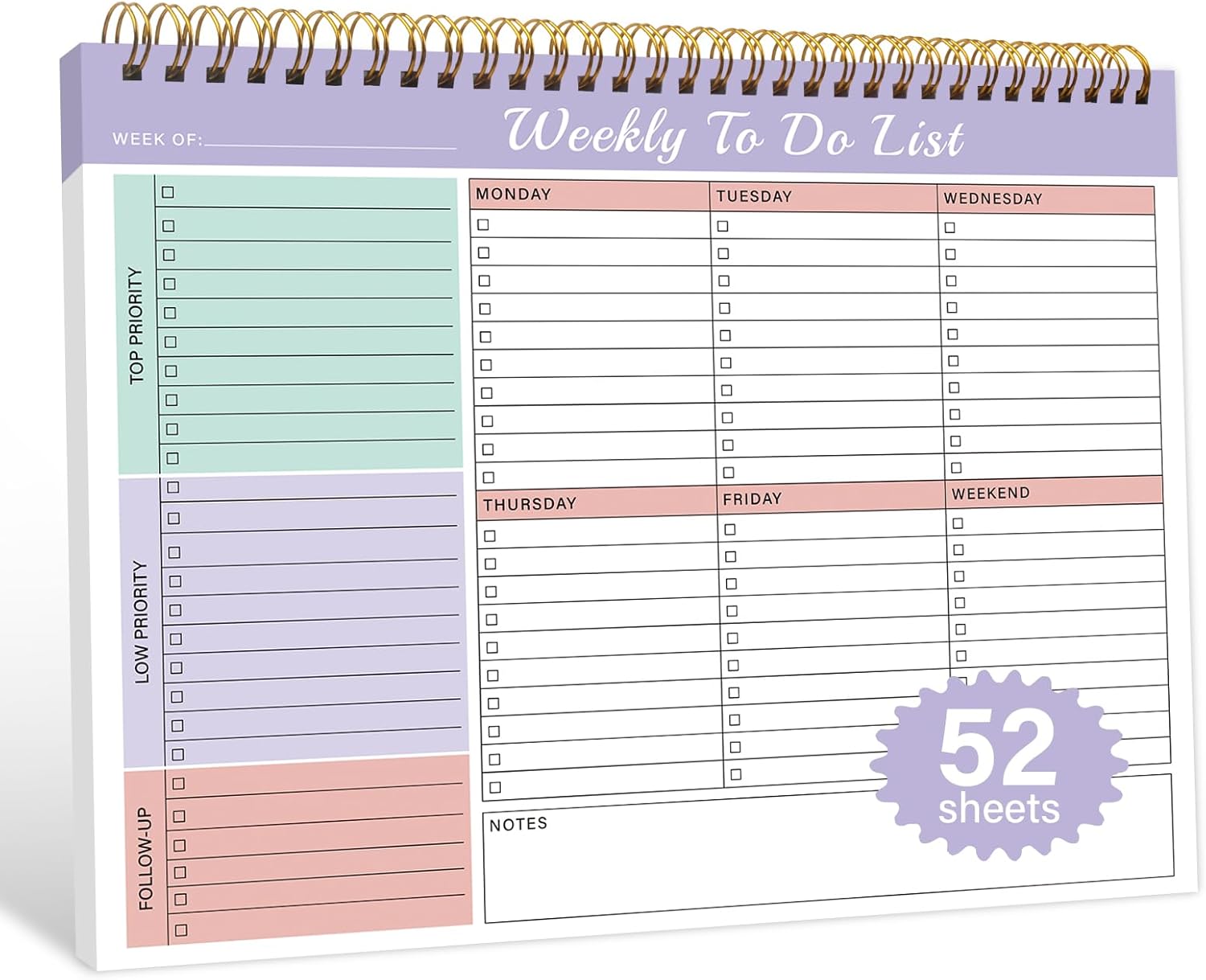 Weekly To Do List Notepad with 52 Undated Sheets（8.5"×11"）- Weekly Desk Planne...