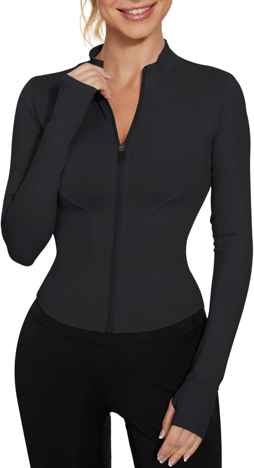 LUYAA Women's Workout Jacket Lightweight Zip Up Yoga Jacket Cropped Athletic Sli...