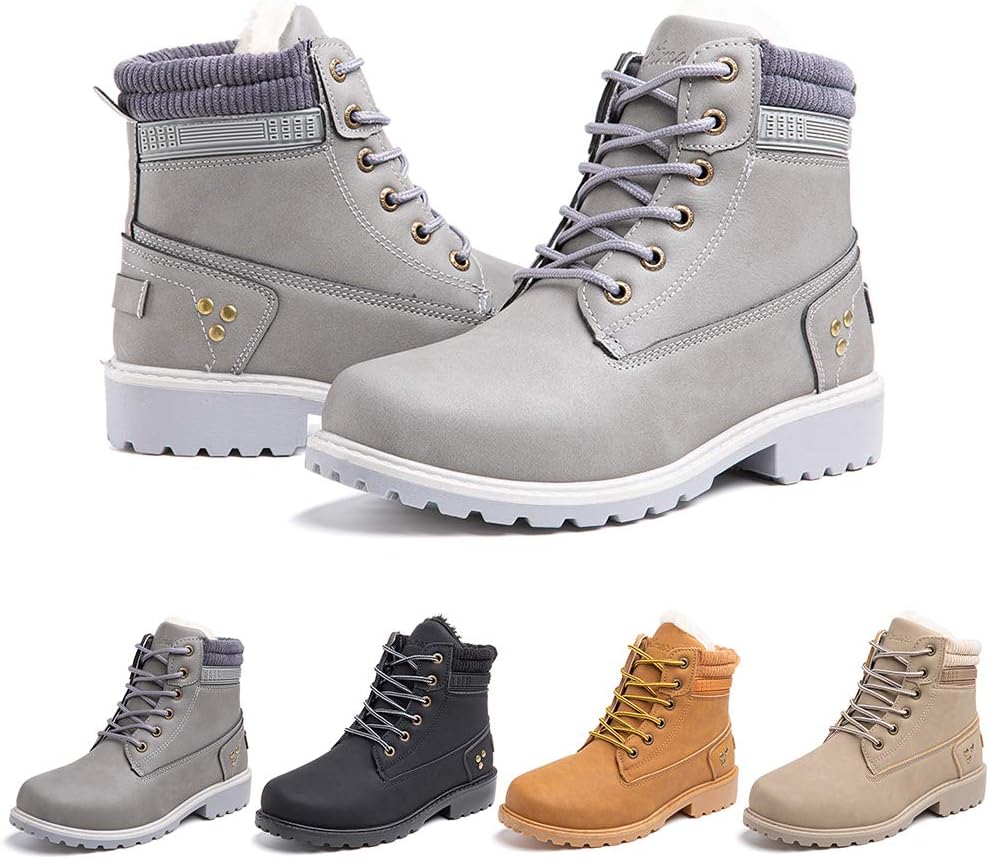 Ladies Ankle Boots Womens Snow Shoes Fur Lined Winter Combat Boot Warm Lace Up P...