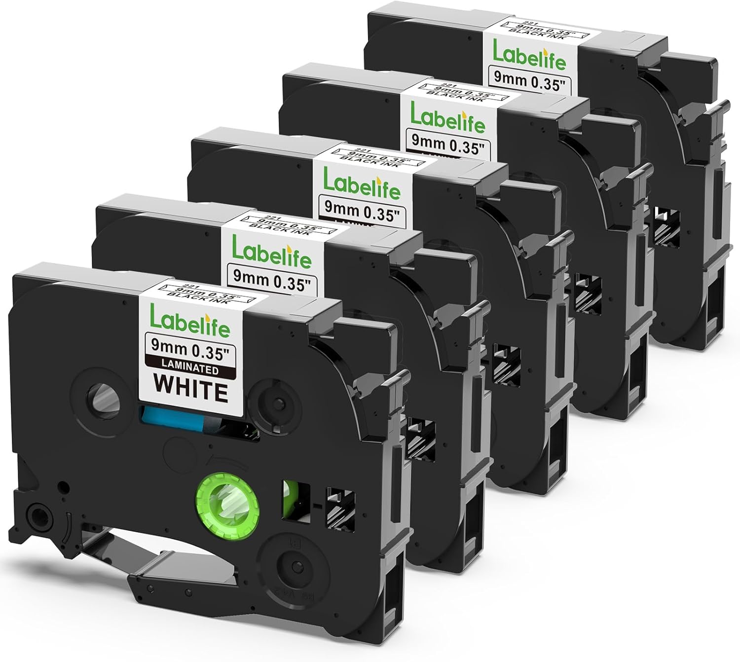 Labelife 5-Pack TZe-221 Label Tape TZe TZ Tape 9mm 0.35 Laminated White Label Ta...