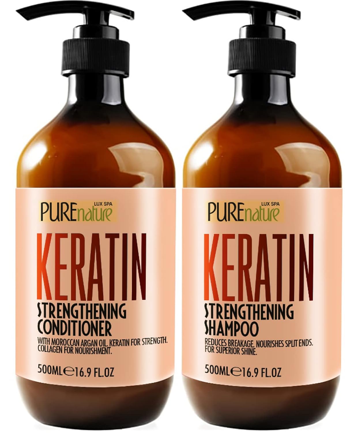 Keratin Shampoo and Conditioner Set - Sulfate and Paraben Free Treatment for Dry...