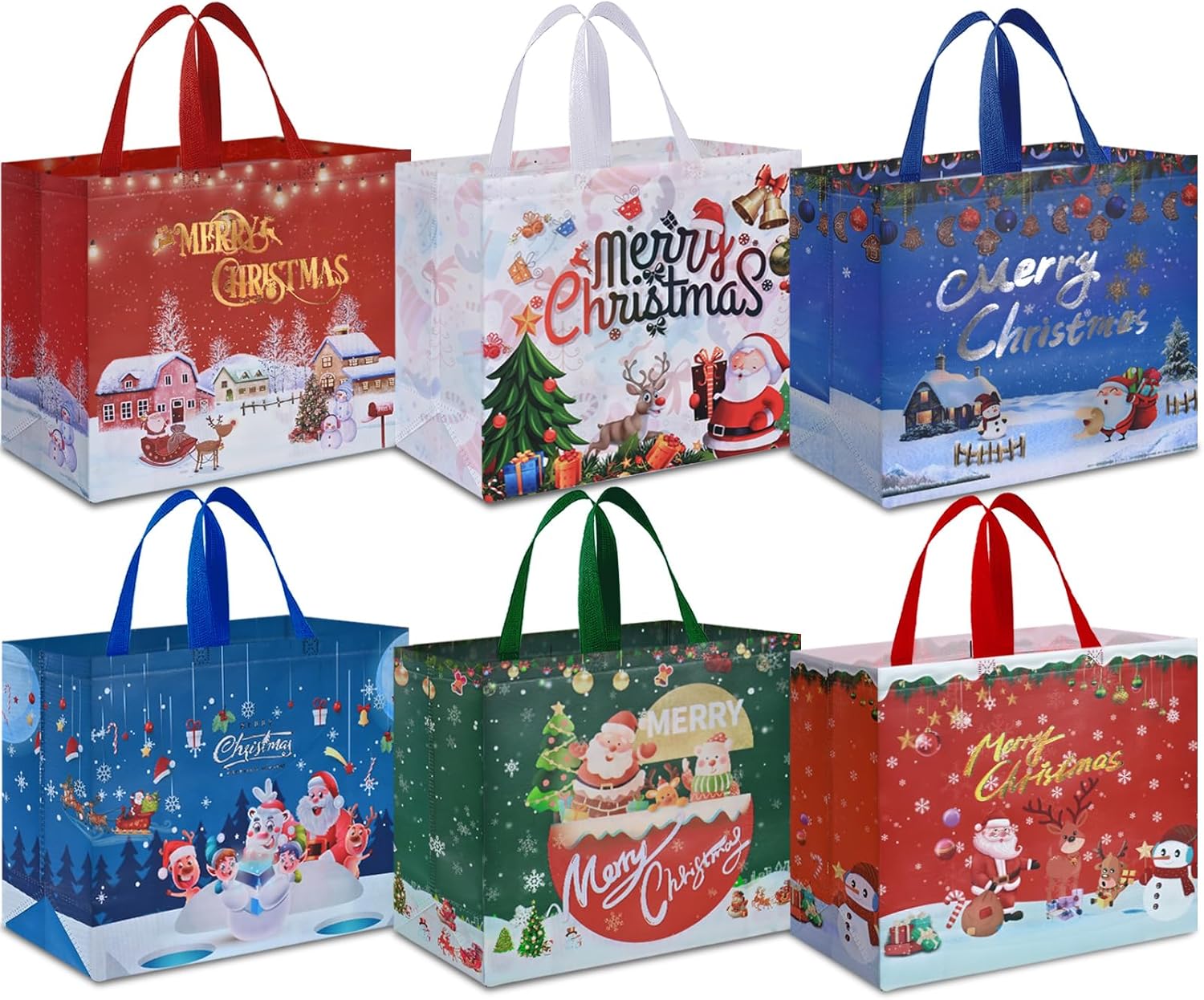 AhfuLife Extra Large Christmas Bags for Gift, 6pcs Xmas Gift Tote Bags with Hand...