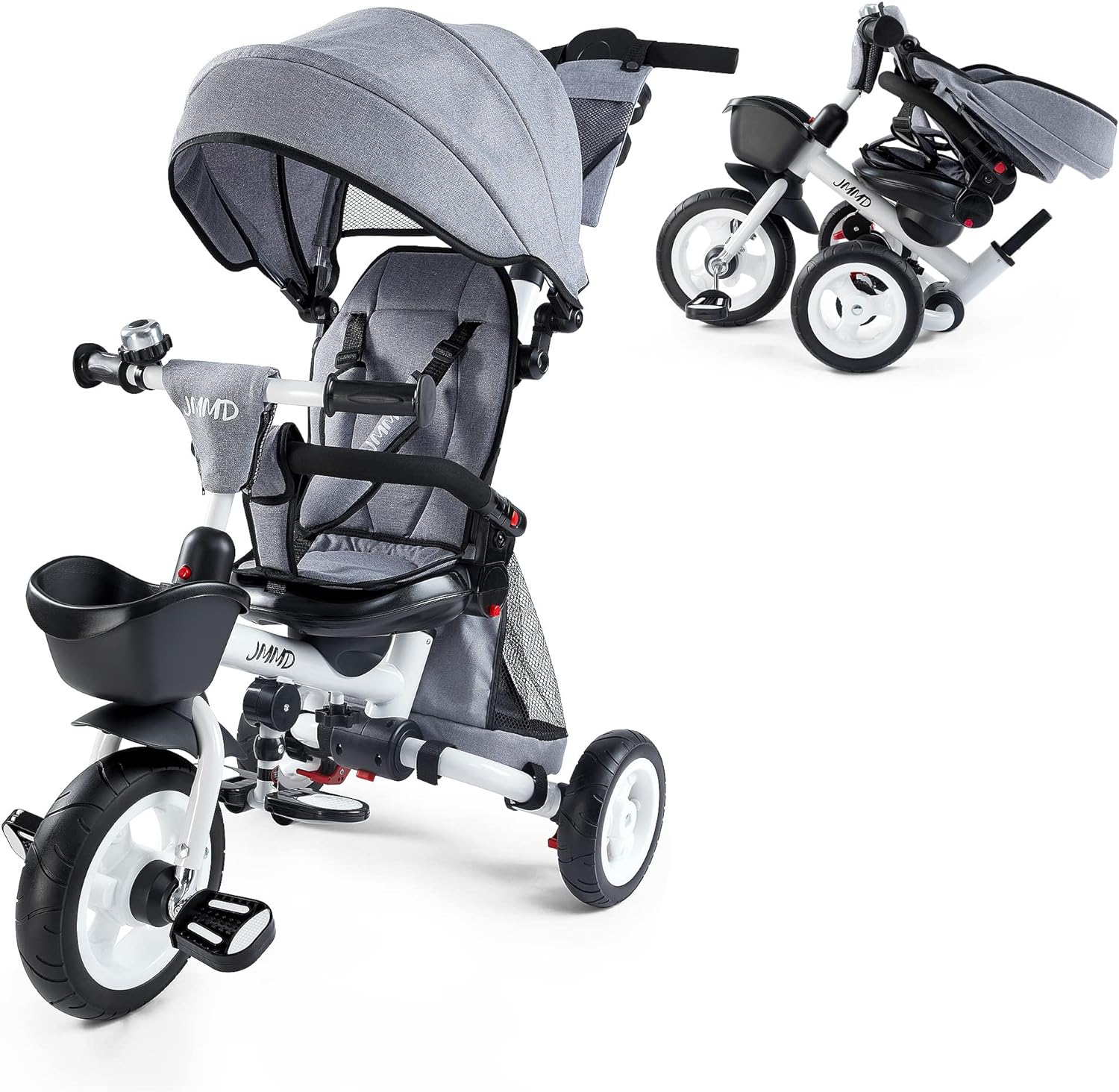 JMMD Baby Tricycle, 7-in-1 Folding Kids Trike with Adjustable Parent Handle, Saf...