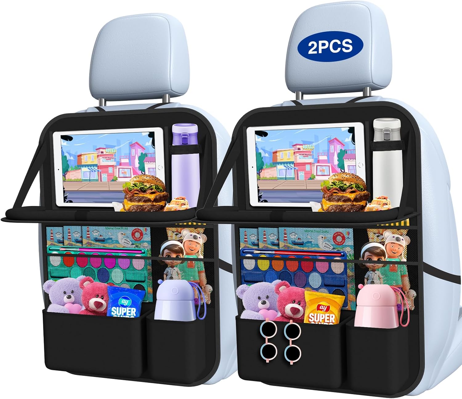 Car Backseat Organizer with Table Tray, 9 Storage Pockets Backseat Car Organizer...