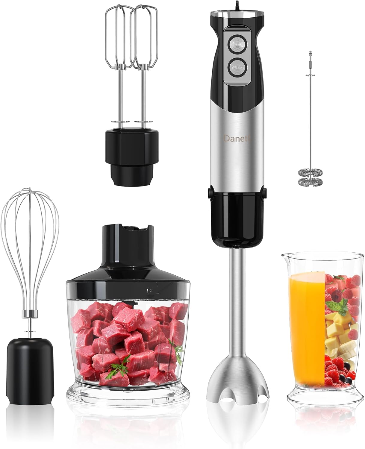 Danett 6 in 1 Hand Immersion Blender, 1000W 12 Speed Handheld Blender with 600ml...