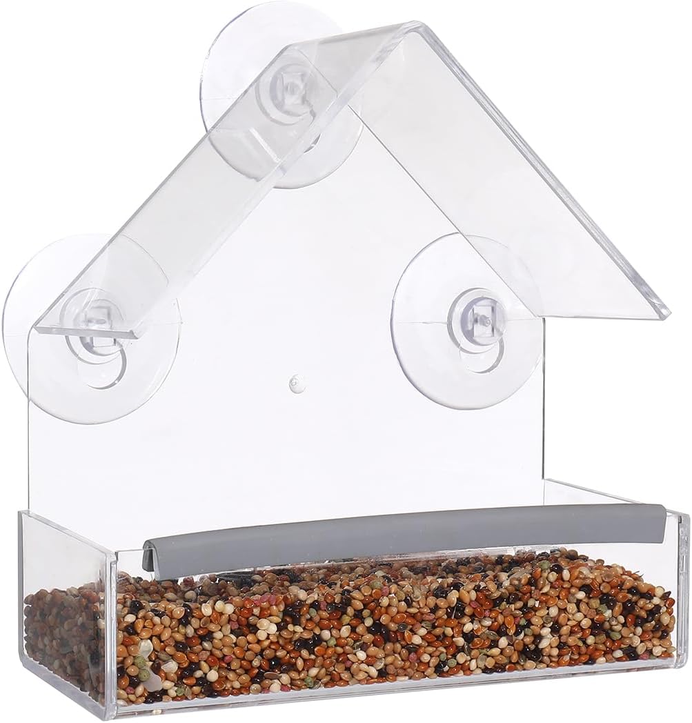 SUQ I OME Outside Wild Clear Window Mounted House Bird Feeders with Strong Sucti...
