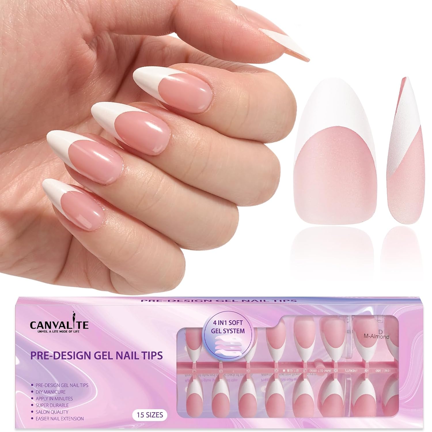 Canvalite French Tip Press on Nails Gel Nail Tips - 300Pcs Pre-Colored Quick and...