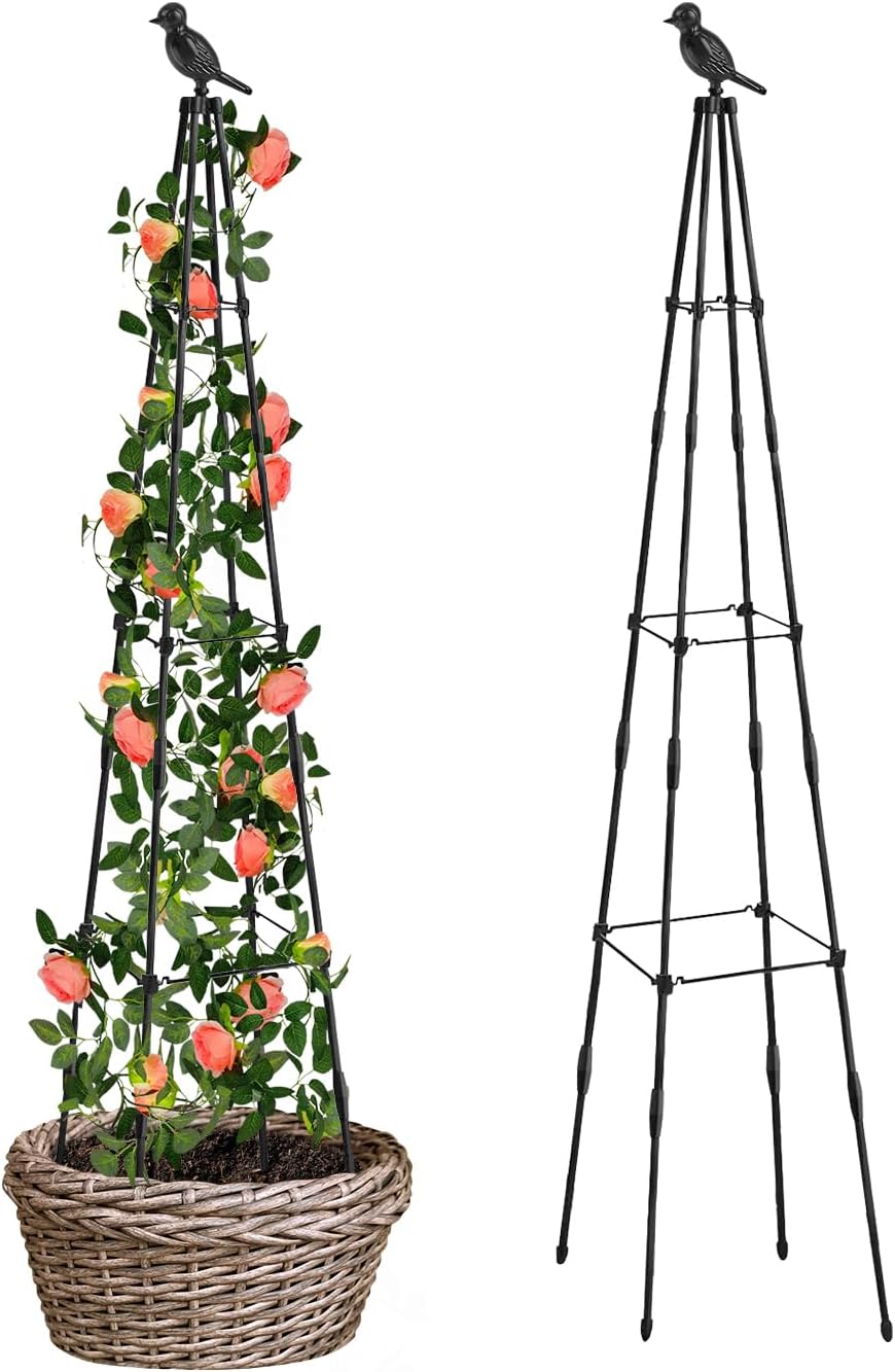 MYMULIKE Garden Obelisk, 120cm Garden Metal Trellis For Climbing Plants Outdoor,...