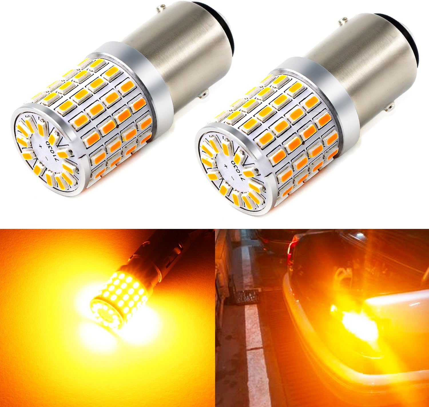 PHINLION 2057 1157 Orange Yellow LED Bulbs Super Bright 3014 72-SMD 1034 2357 75...