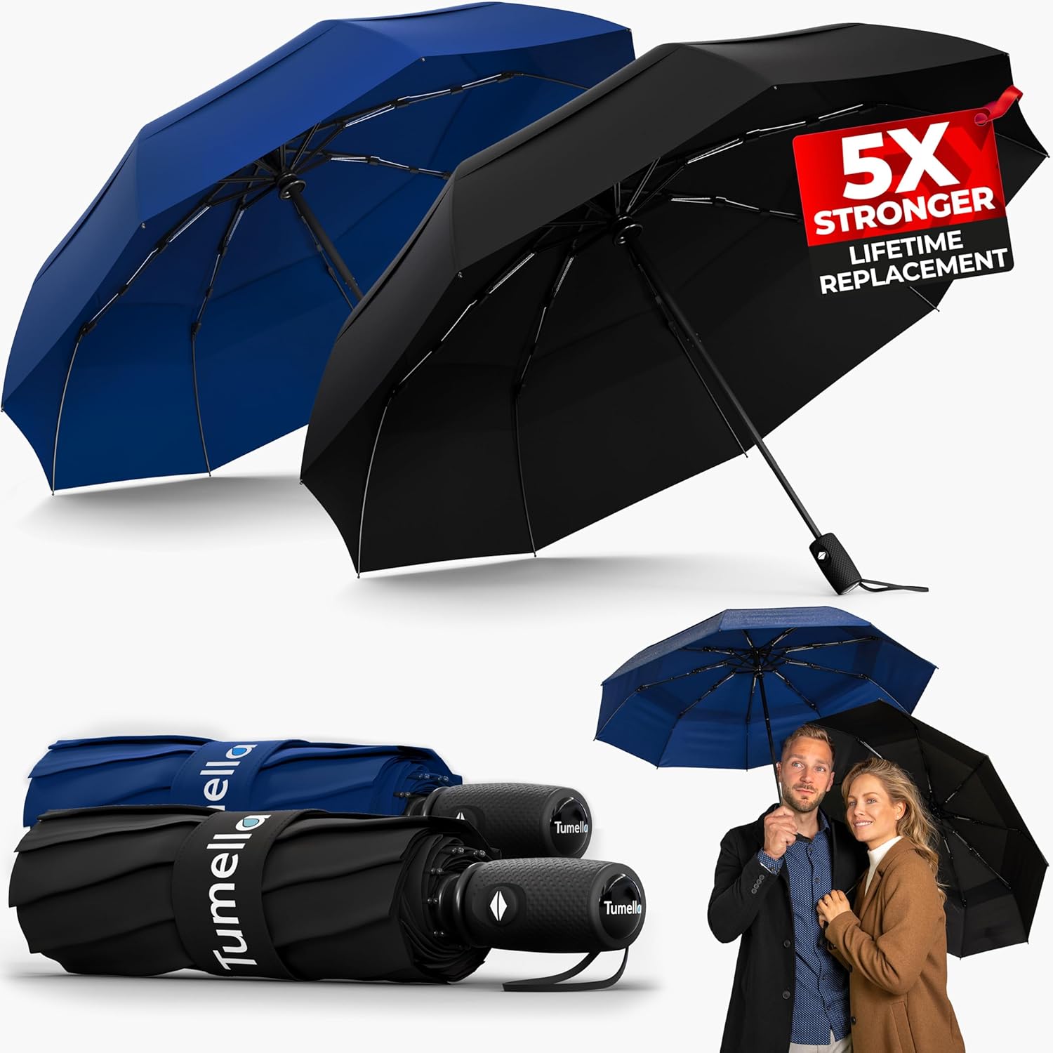 TUMELLA Strongest Windproof Travel Umbrella (Compact, Superior & Beautiful), Sma...