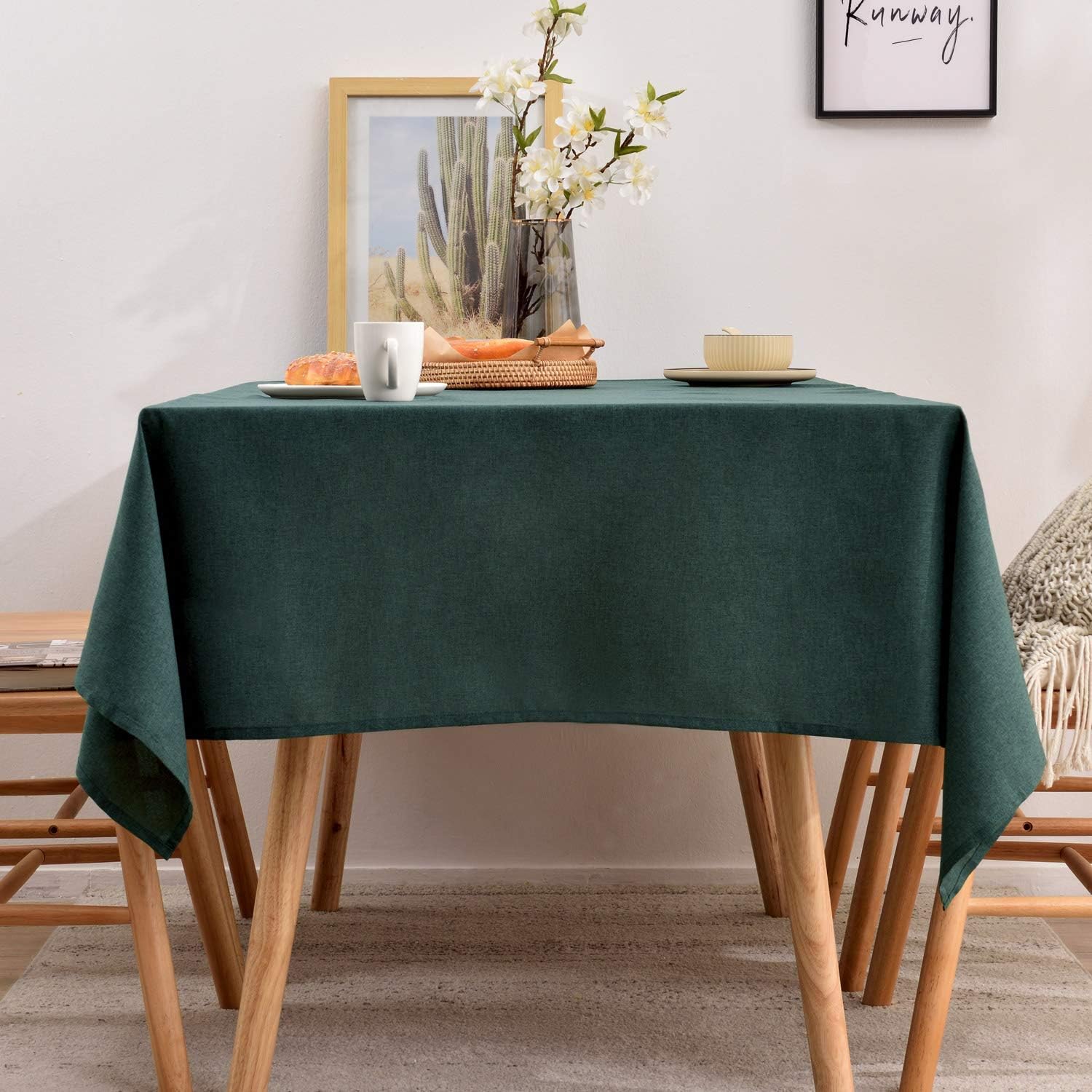 BALCONY & FALCON Rectangular Table Cloth Wipe Clean Faux Linen Table Cover Washa...