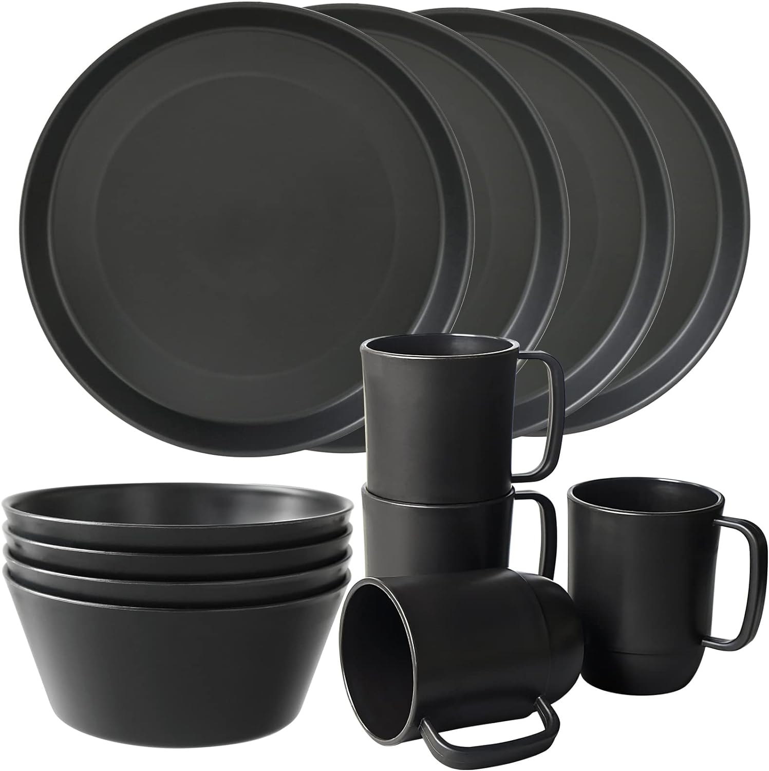 Greentainer Plastic Unbreakable Dinnerware Sets,12PCS Camping Tableware, Lightwe...