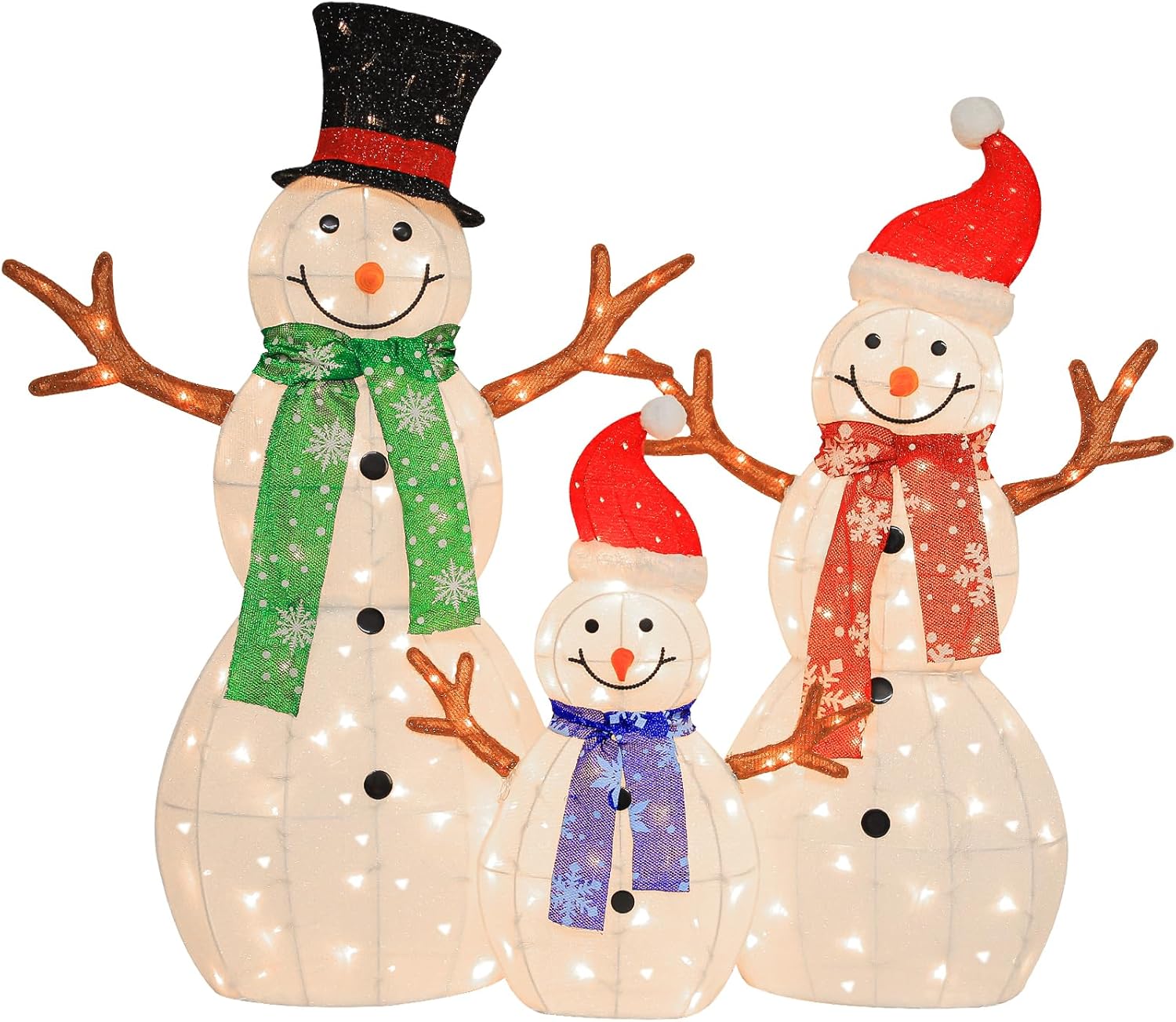 Hykolity 3.5 FT 3D Lighted Snowman Family, Set of 3 Light Up Christmas Snowman w...