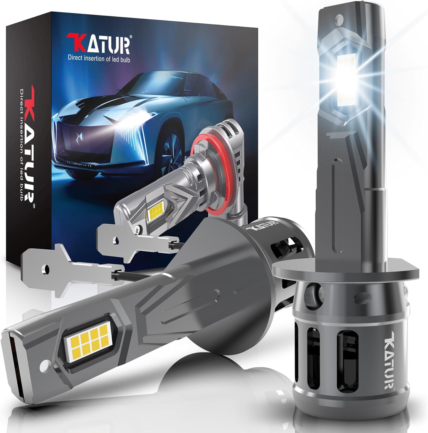 KATUR H1 LED Headlight Bulbs, 80W 16000LM 6000K Xenon White Wireless H1 Headligh...