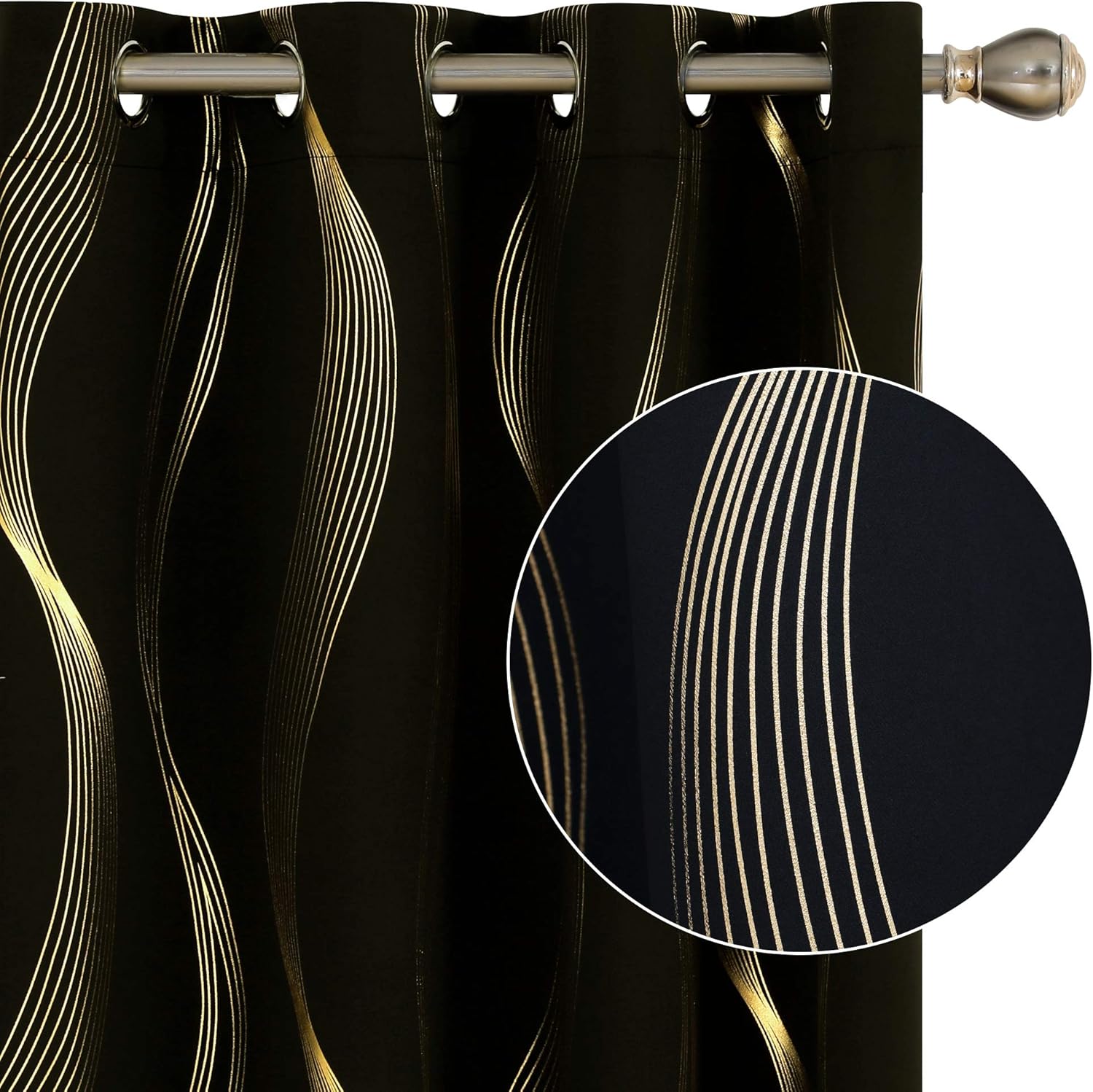 Deconovo Blackout Grommet Curtains, Special Gold Pattern Printed Curtains for St...