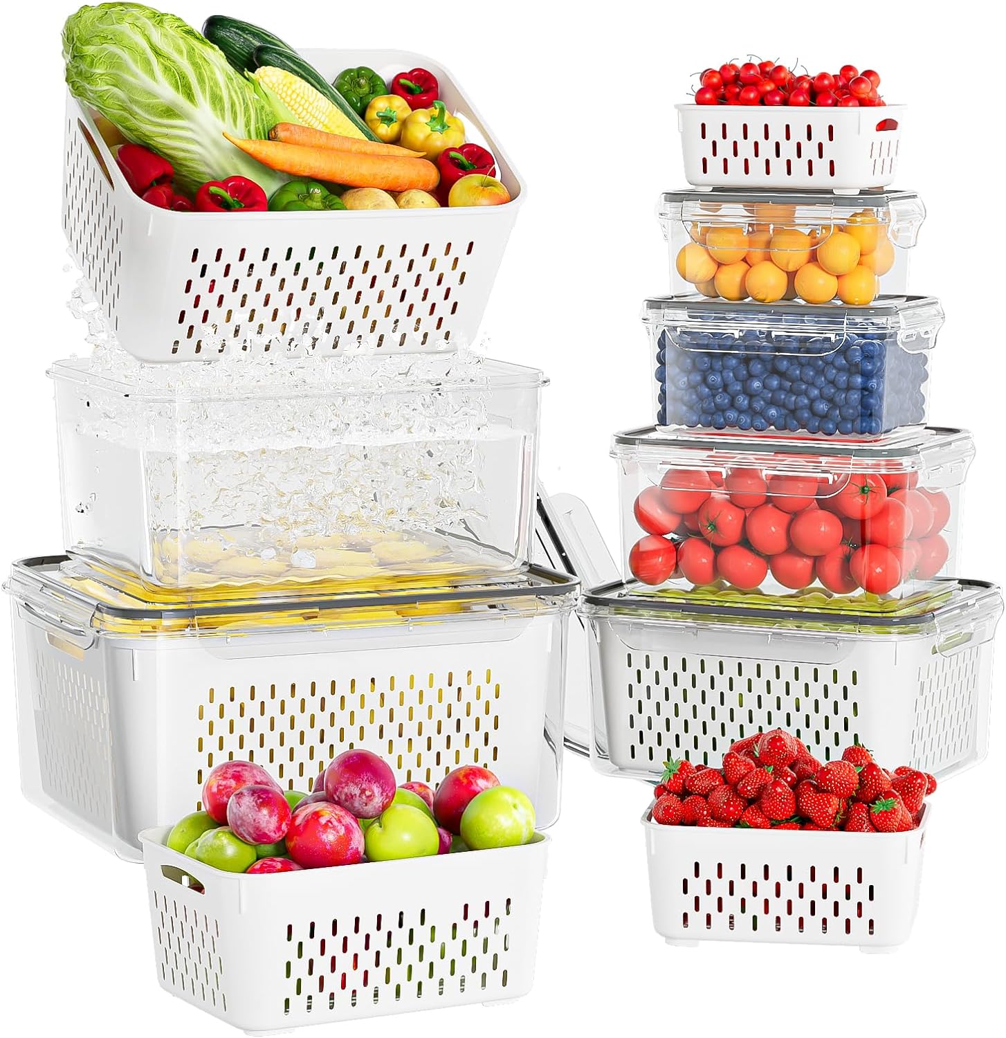6 Pcs Large Fruit Containers For Fridge, Airtight Food Storage Containers with R...