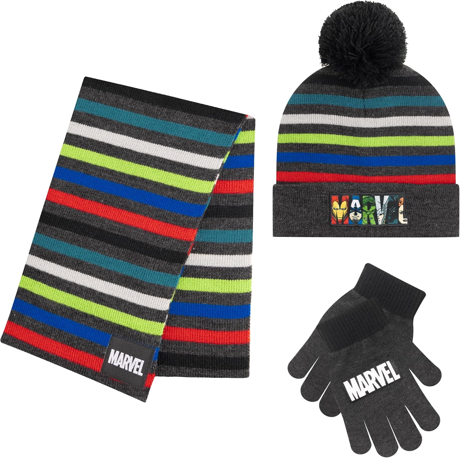 Marvel Avengers Kid's, Special Hat Scarf and Snow Gloves Set, Soft Warm Beanie M...