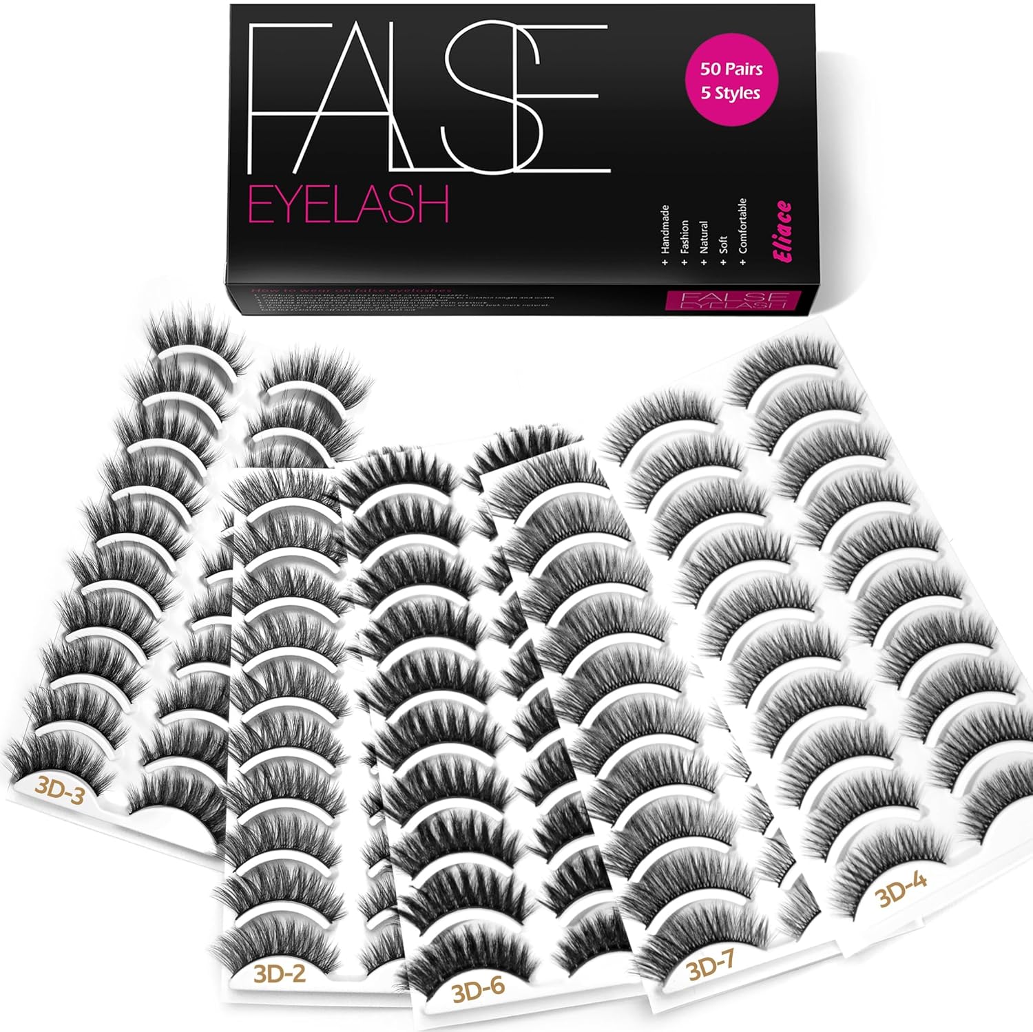 Eliace Eyelashes, 50 Pairs 5 Styles Faux Mink Lashes Natural Look Wispy Fluffy H...