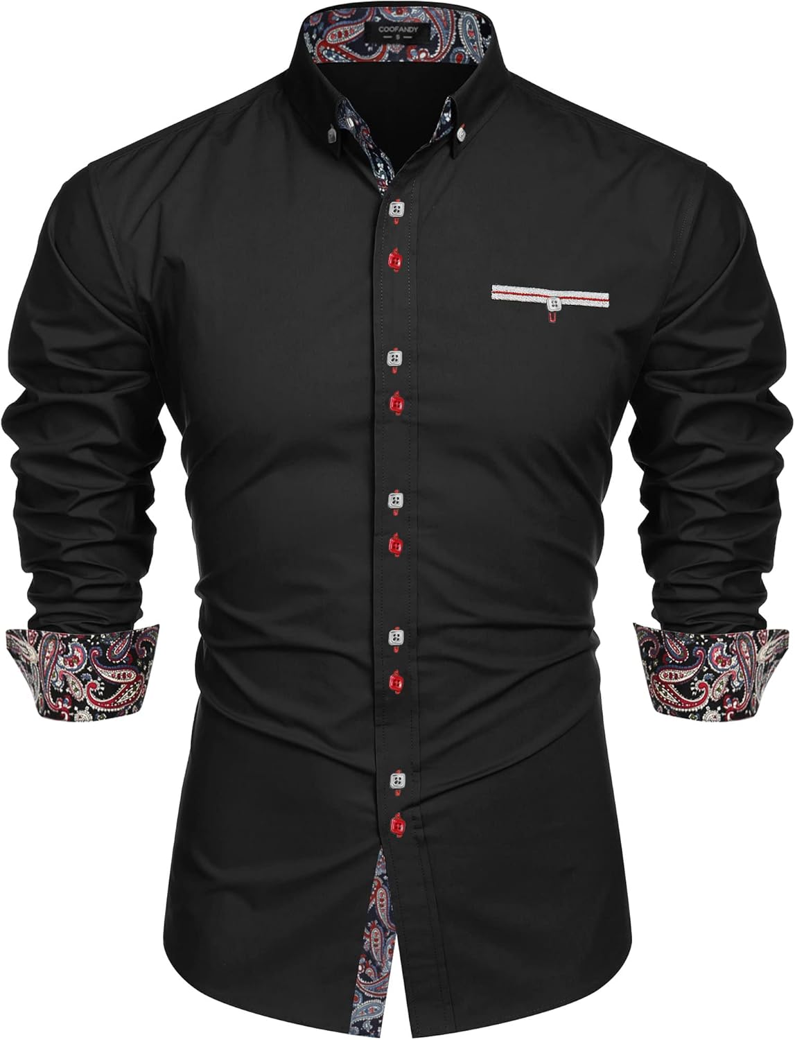 COOFANDY Mens Dress Shirt Long Sleeve Casual Button Down Paisley Shirts Party We...