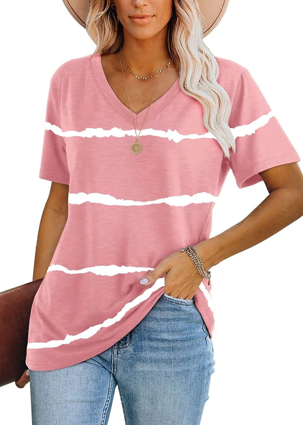 Lunivop Womens Tops Casual V Neck Short Sleeve Solid Color Basic T Shirt X-Large...