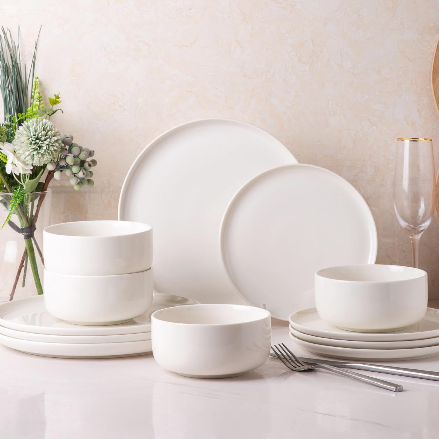 Ceramic Dinnerware Sets of 4,Plates and Bowls Sets,Handmade Reactive Glaze Dishe...