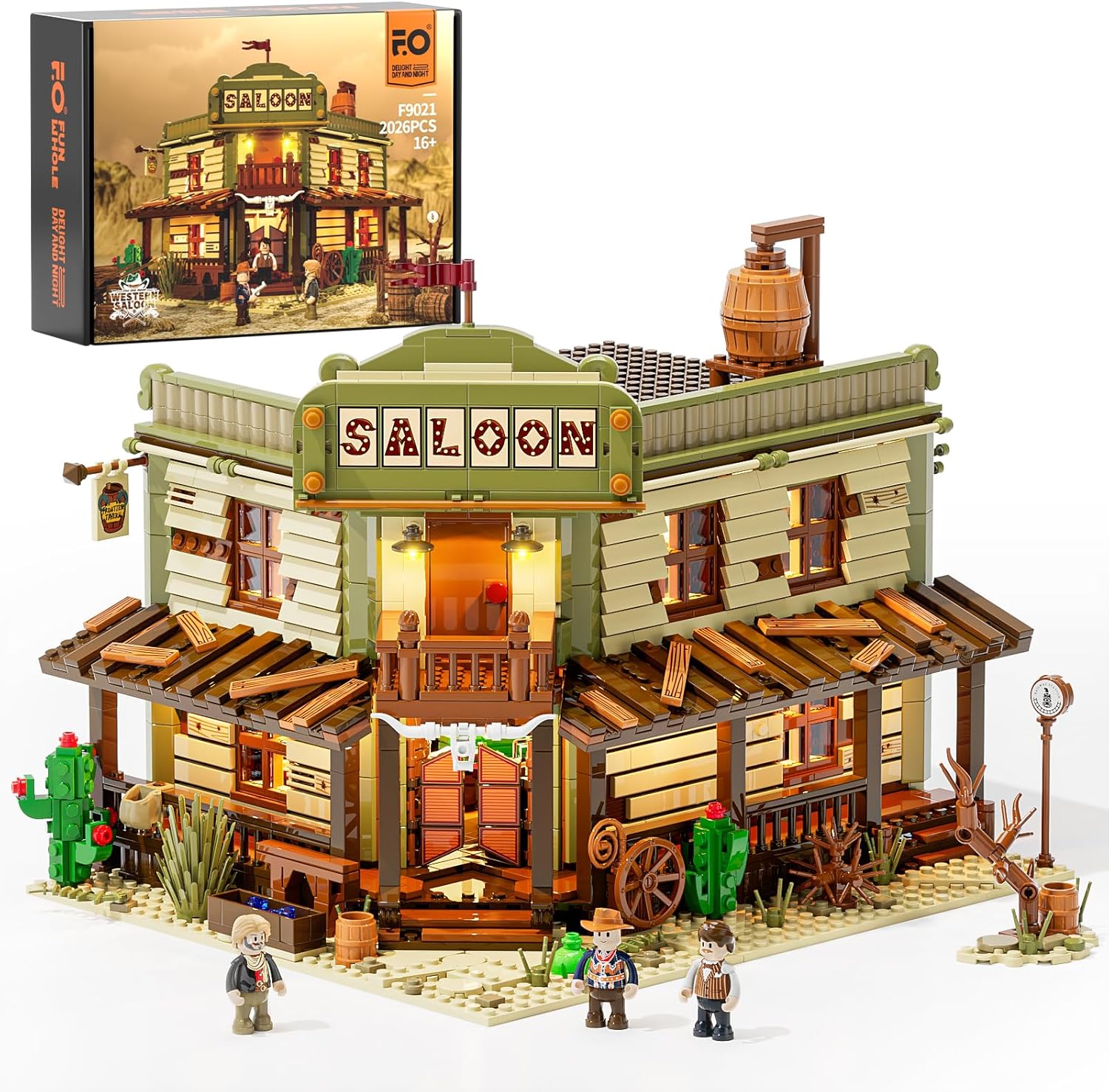 FUNWHOLE Western-Saloon Lighting Building-Bricks Set - The Old West Saloon LED L...