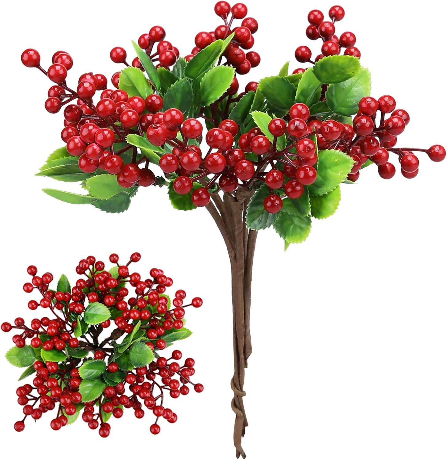 Felice Arts 6 Pack Christmas Picks Artificial Red Berry Stems Fake Holly Berries...