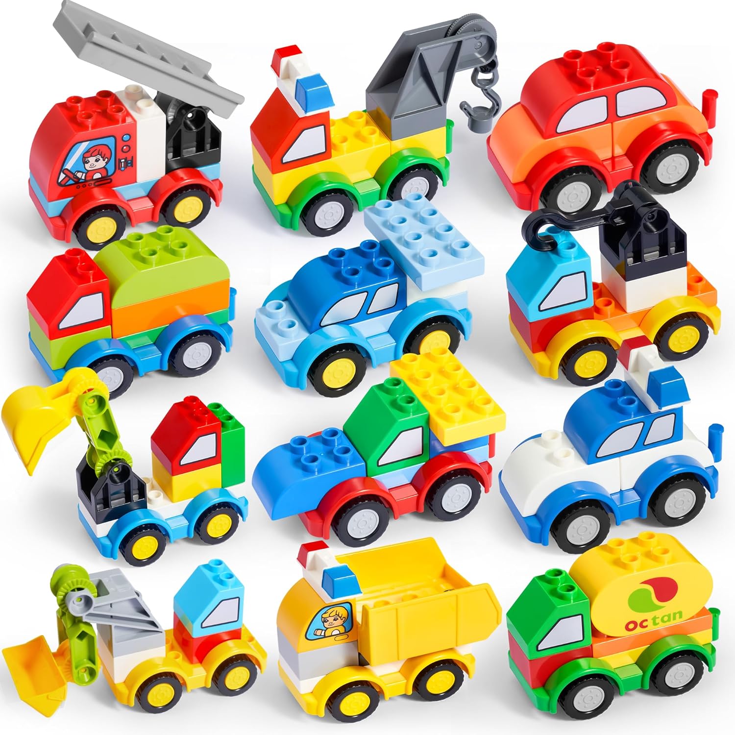 JOYIN 80Pcs Toddlers Car Building Blocks Set, 12Pcs Different Vehicles, Build Yo...