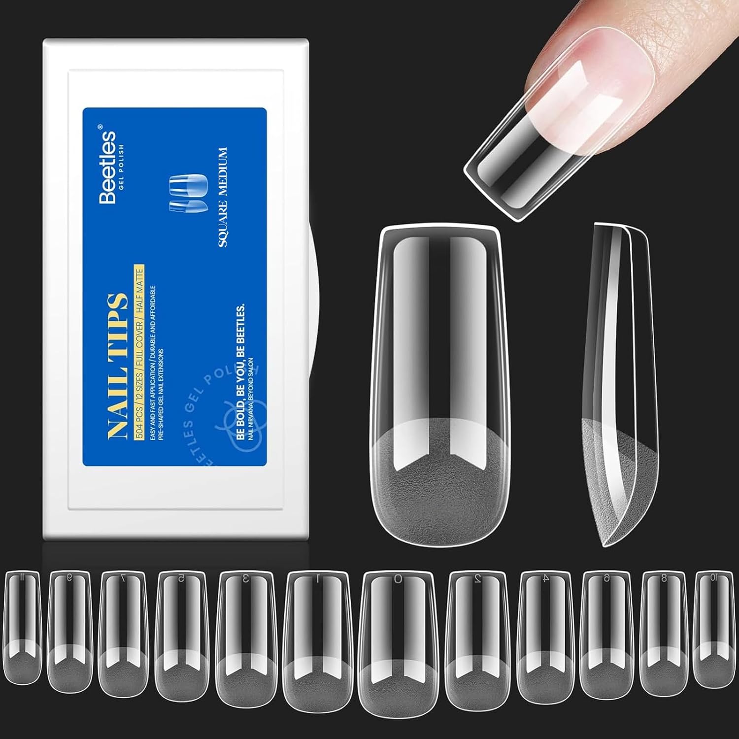Beetles Gel Nail Tips Easy Nail Extension 504Pcs Pre shaped Medium Square Half M...
