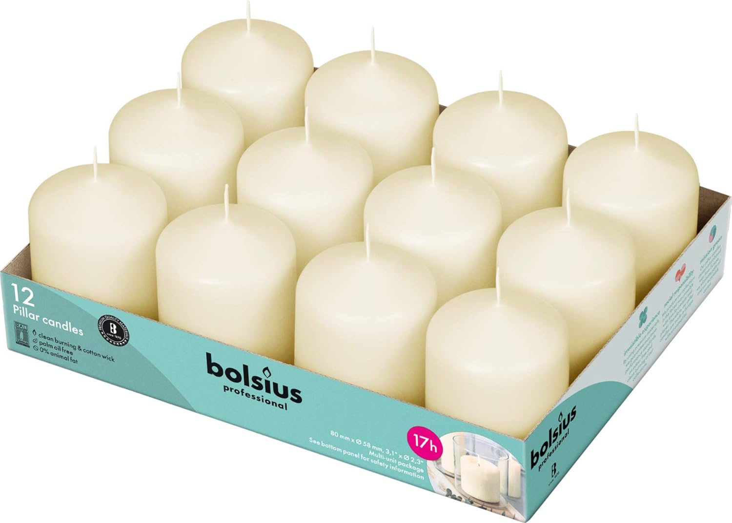 Bolsius 12 Ivory Pillar Candles, Special Candle Set for Bulk Orders, Innovative...