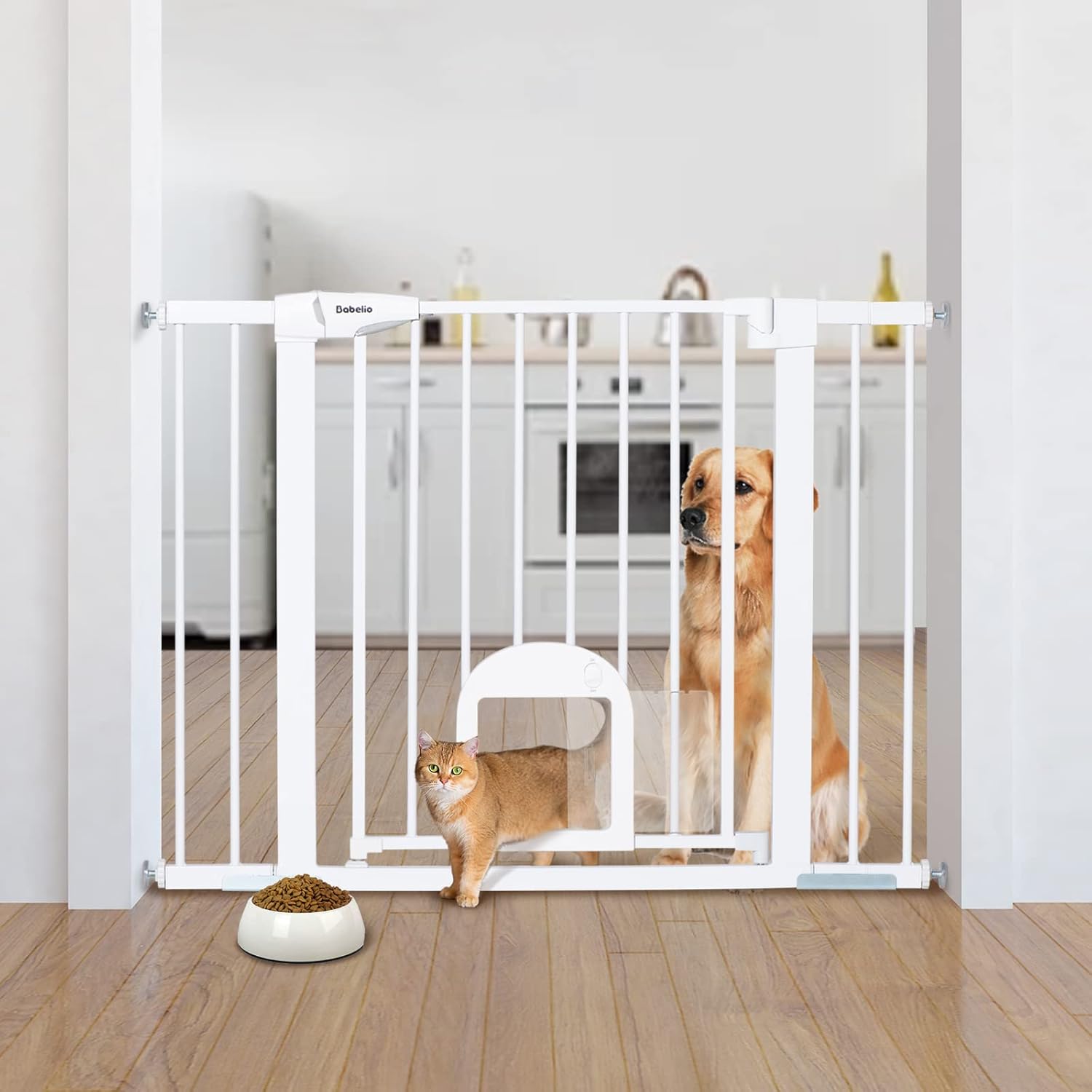 Babelio Baby Gate with Adjustable Cat Door, 29-43" Auto Close Durable Dog Gate f...